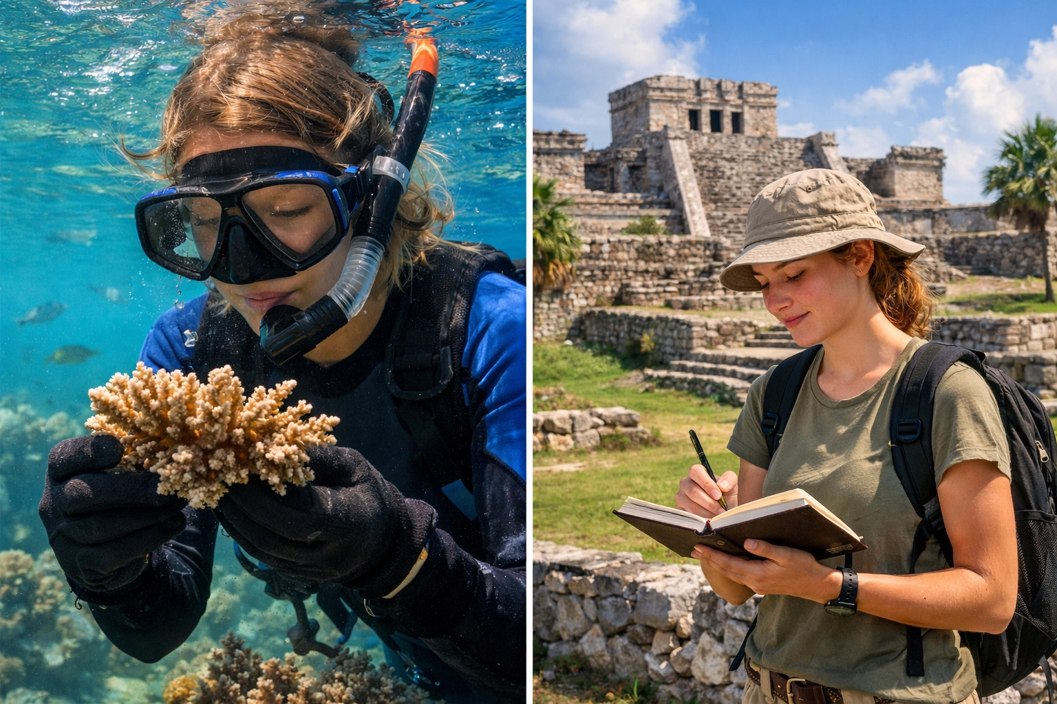 Student conducting marine biology research and exploring Mayan sites in Belize