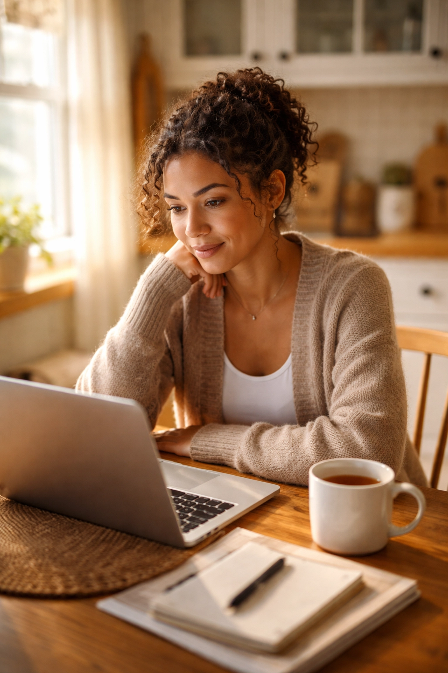 Woman researching Wisconsin surrogacy myths at home, learning the facts for informed decision-making