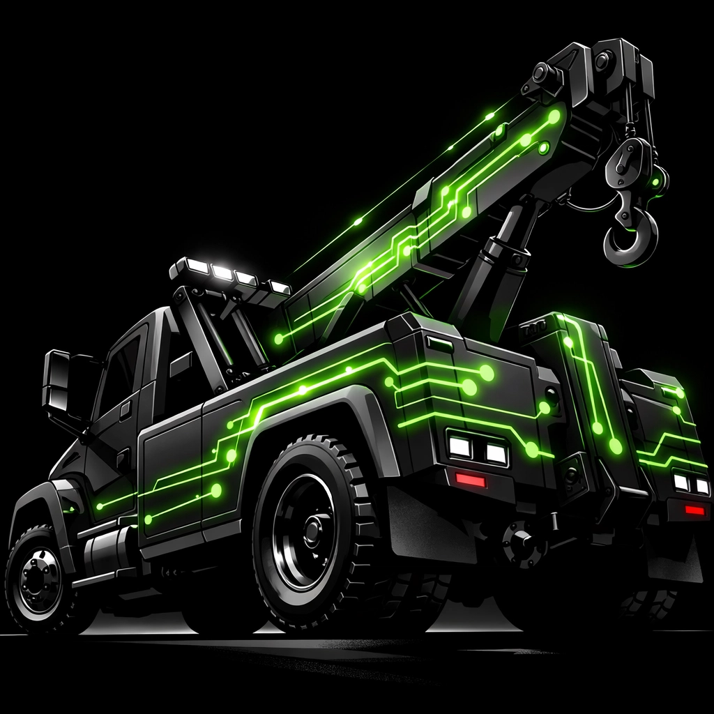 A heavy-duty tow truck silhouette representing professional SEO territory reach in Riverside.