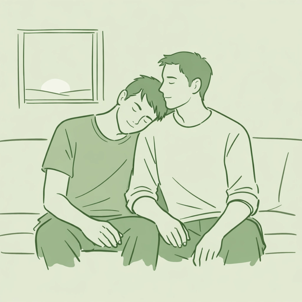 Two men finding comfort and healing after LGBTQ+ refugee trauma and persecution