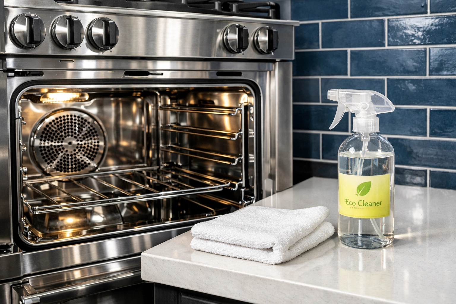 Deep cleaned stainless steel oven and range with eco-friendly cleaning supplies in Groton.