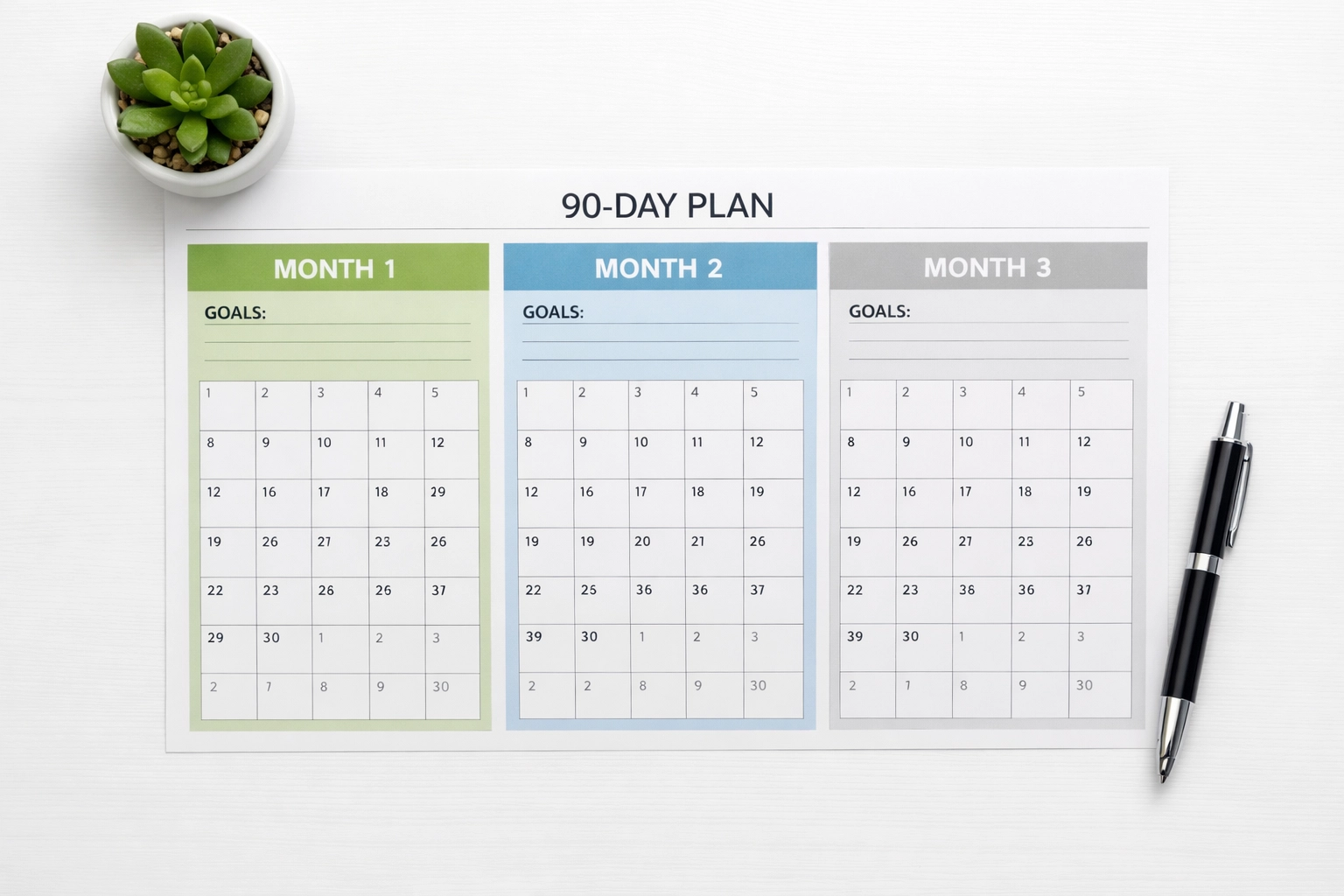 90-day tax compliance cleanup calendar with organized planning sections