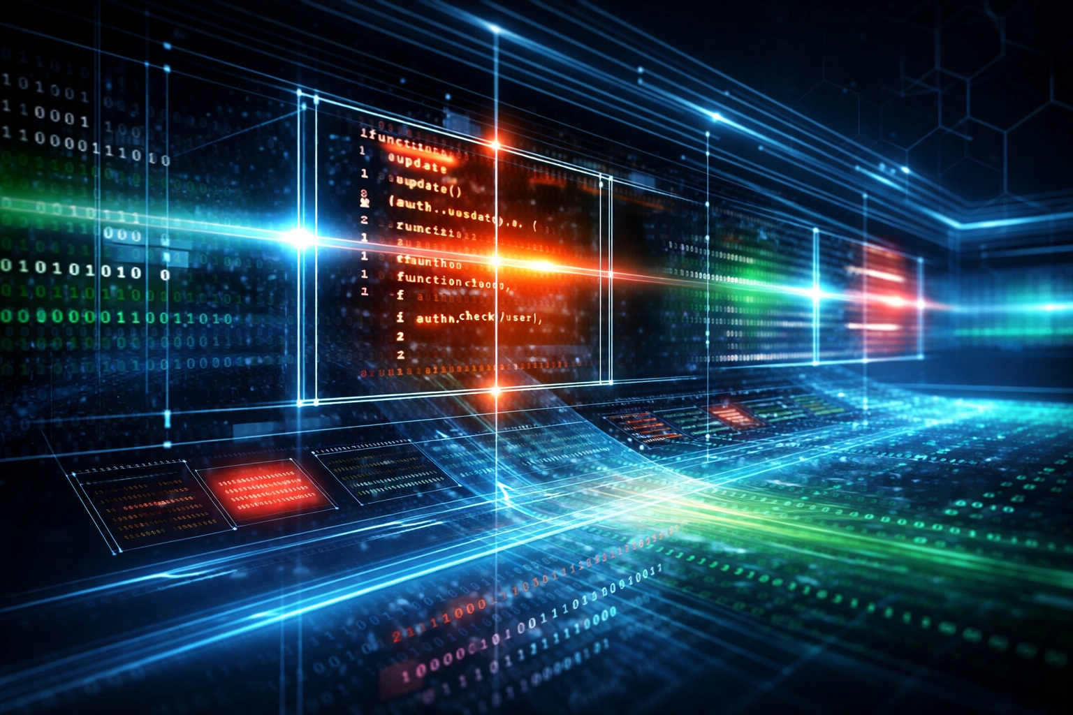 Visualization of binary code analysis scanning for malicious segments to detect hidden software threats