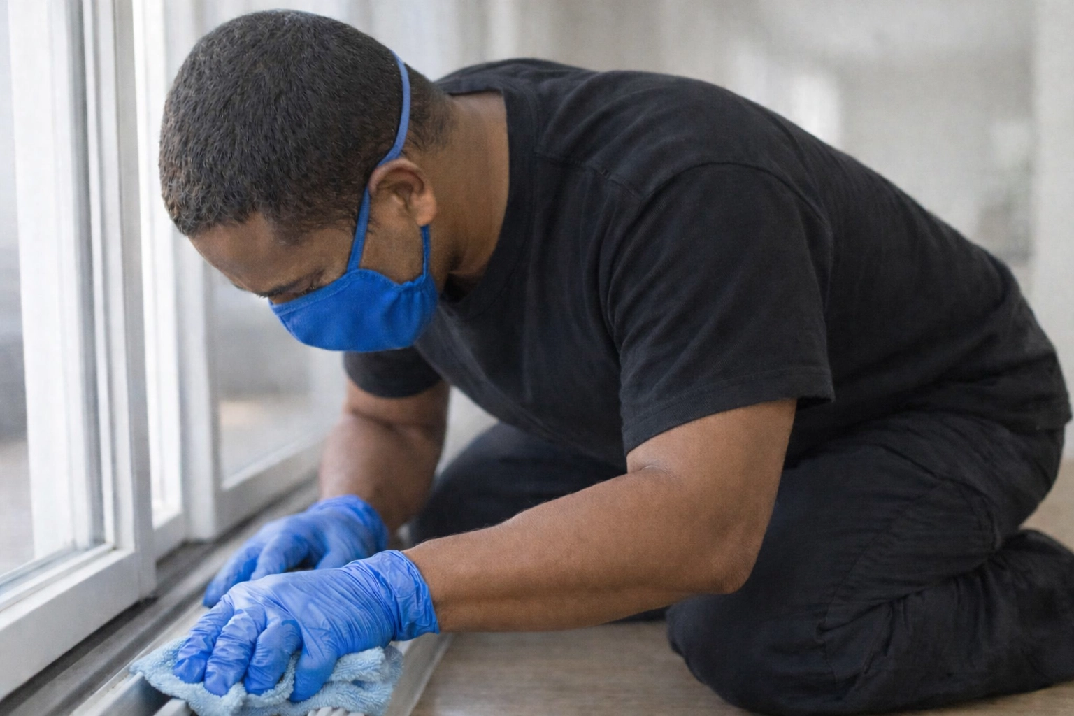 Nanaimo house cleaner deep cleaning window tracks to ensure a full security deposit return.