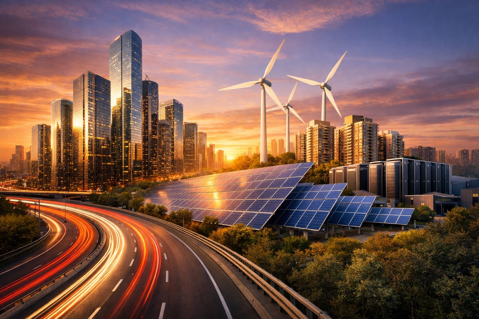 Real assets portfolio featuring infrastructure and real estate investments in modern cityscape