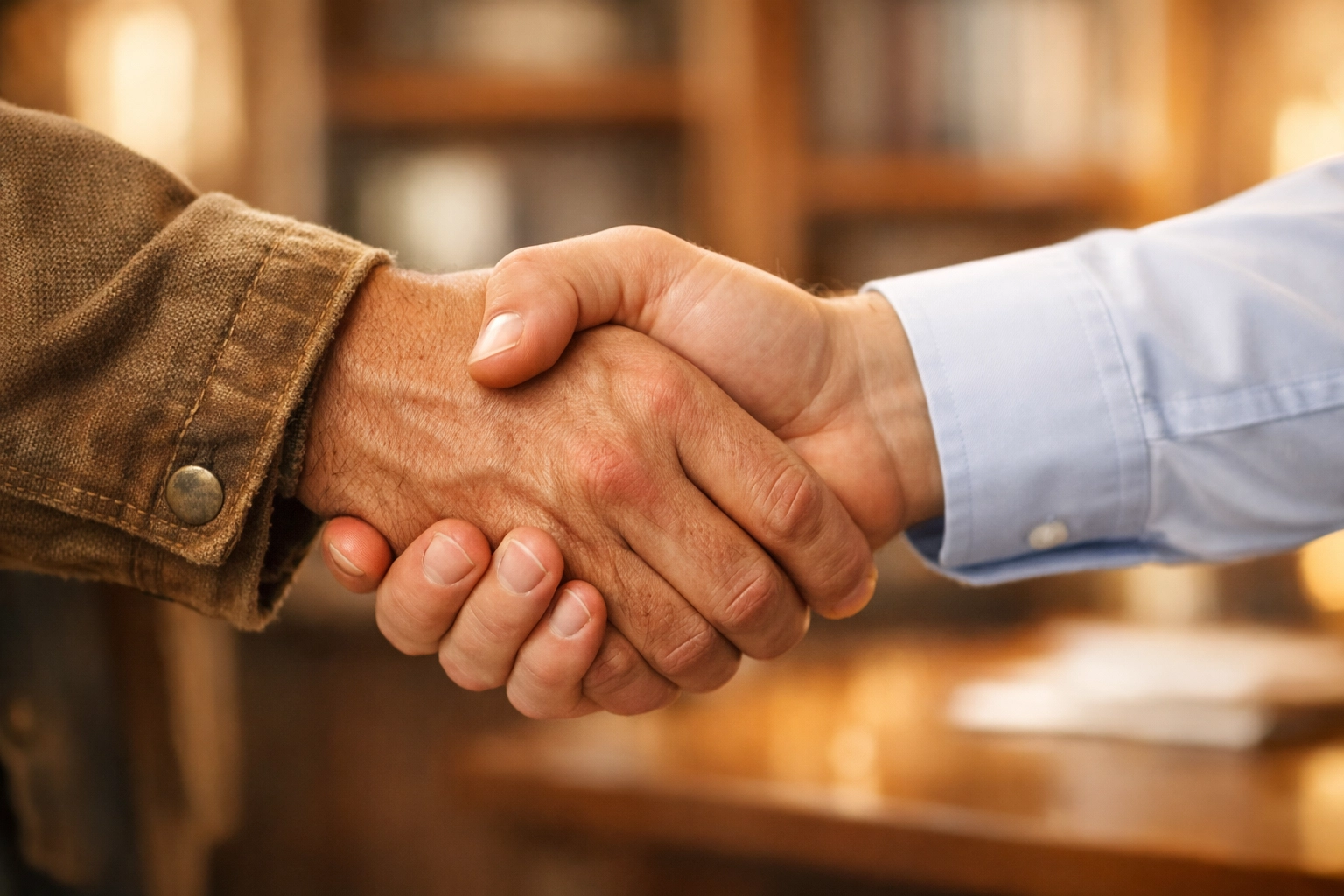 A handshake between a contractor and professional bookkeeper, symbolizing trust and project profit mastery.