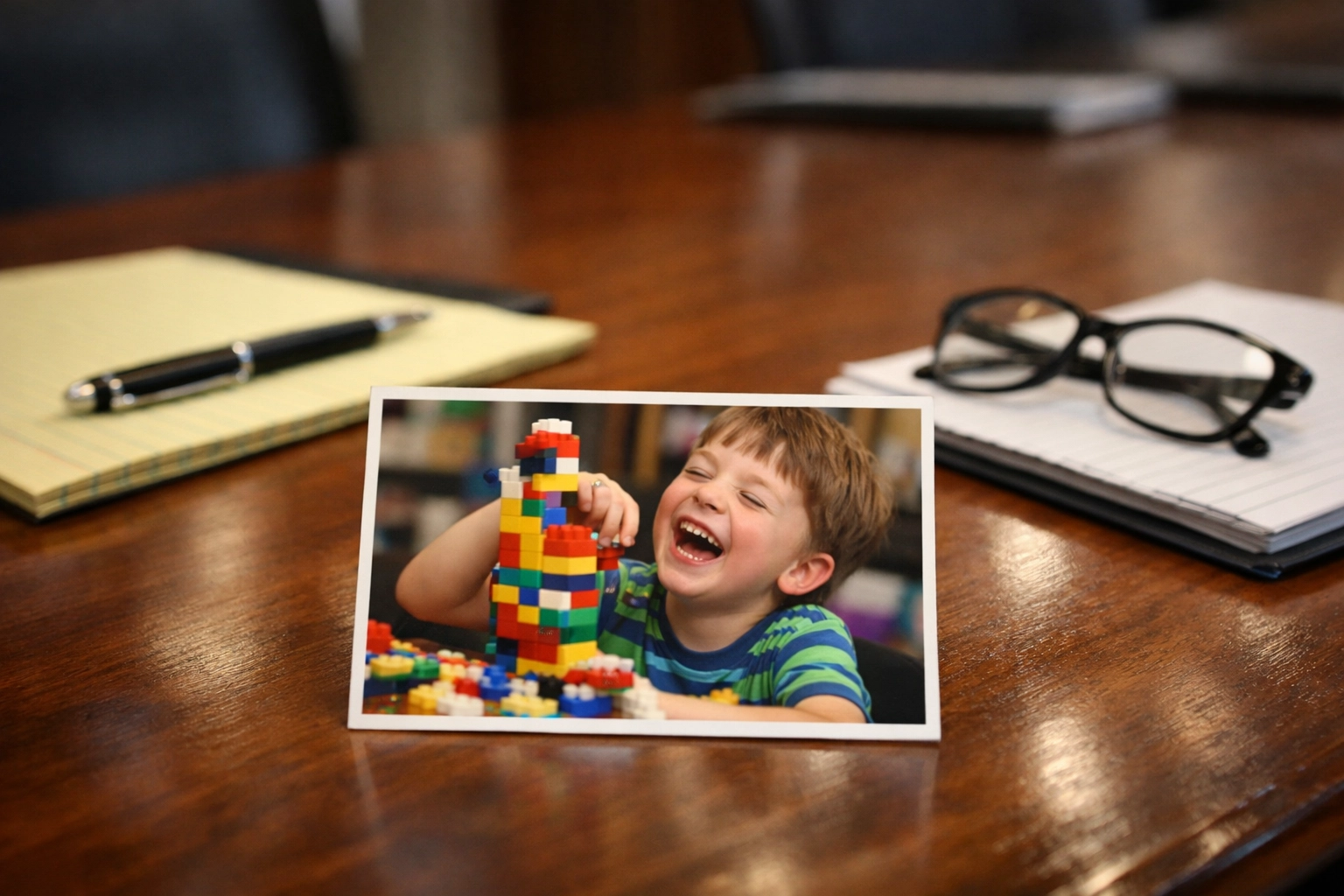 Photo of a neurodivergent child playing on an IEP meeting table to emphasize student strengths.