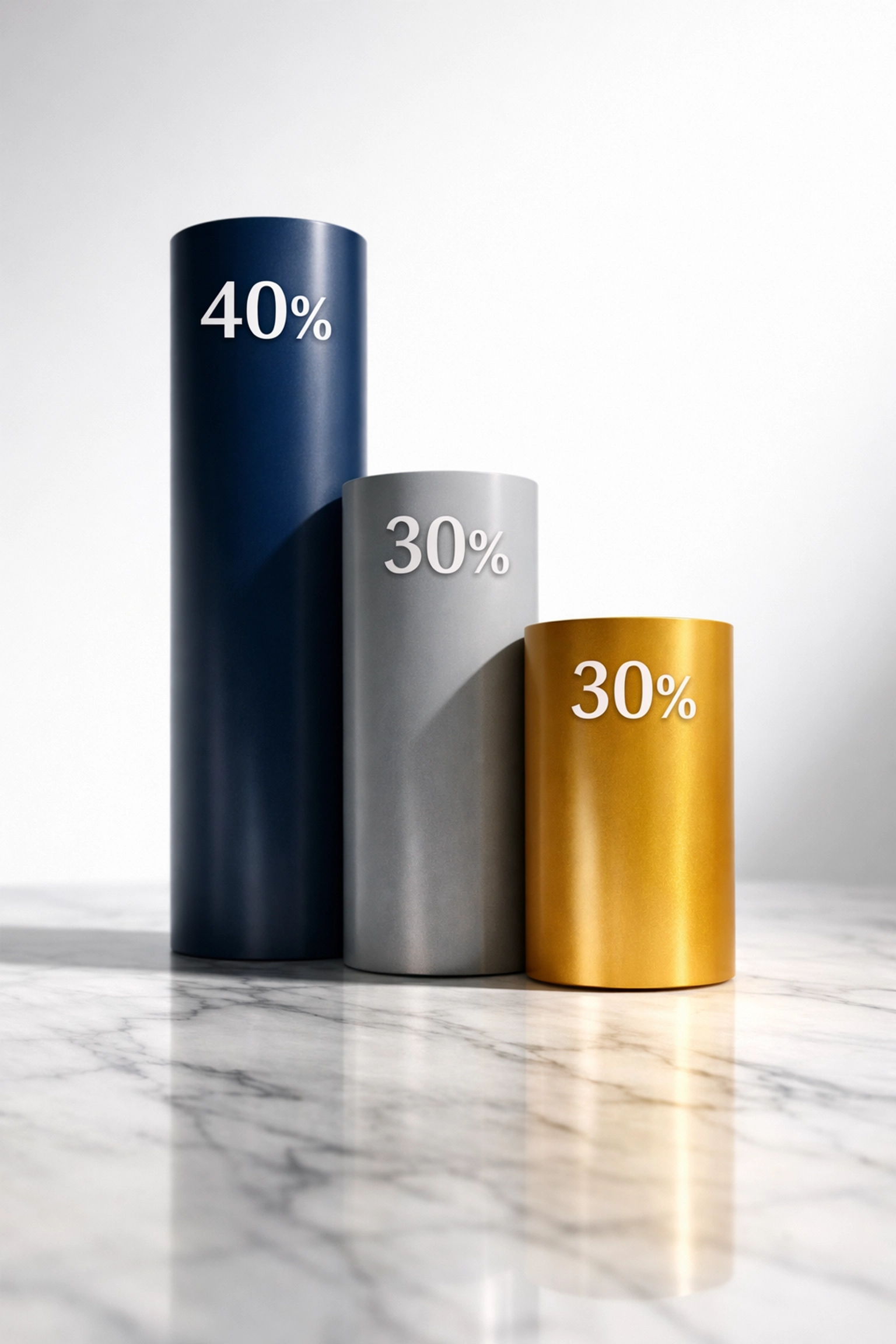 Three pillars showing 40/30/30 portfolio allocation framework with equities, bonds, and alternatives
