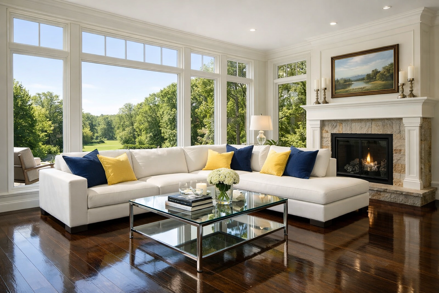 Clean sun-drenched living room with polished wood floors after Weekly House Cleaning Carlisle.