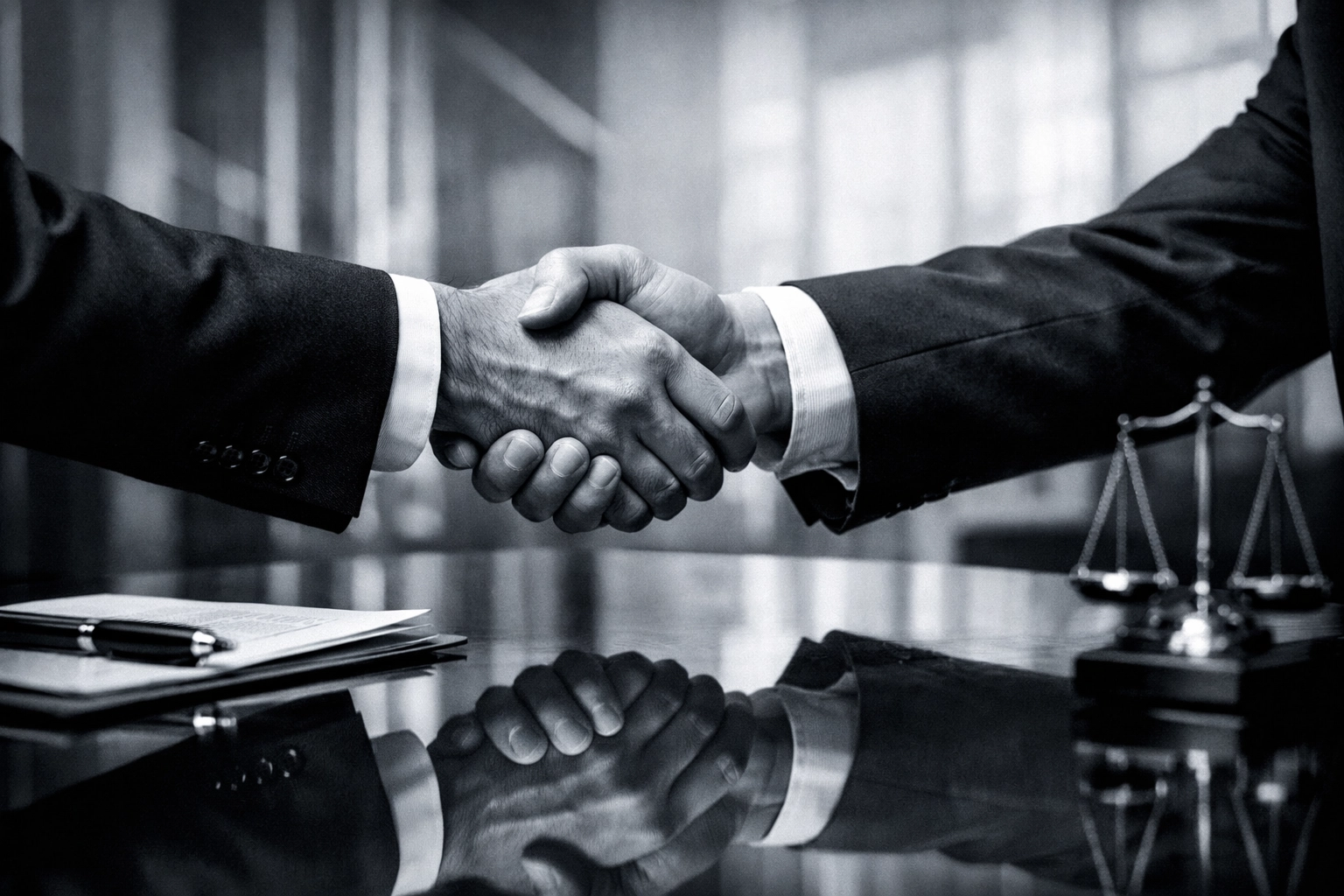 Professional partnership handshake between a client and a private investigator in Charleston SC.