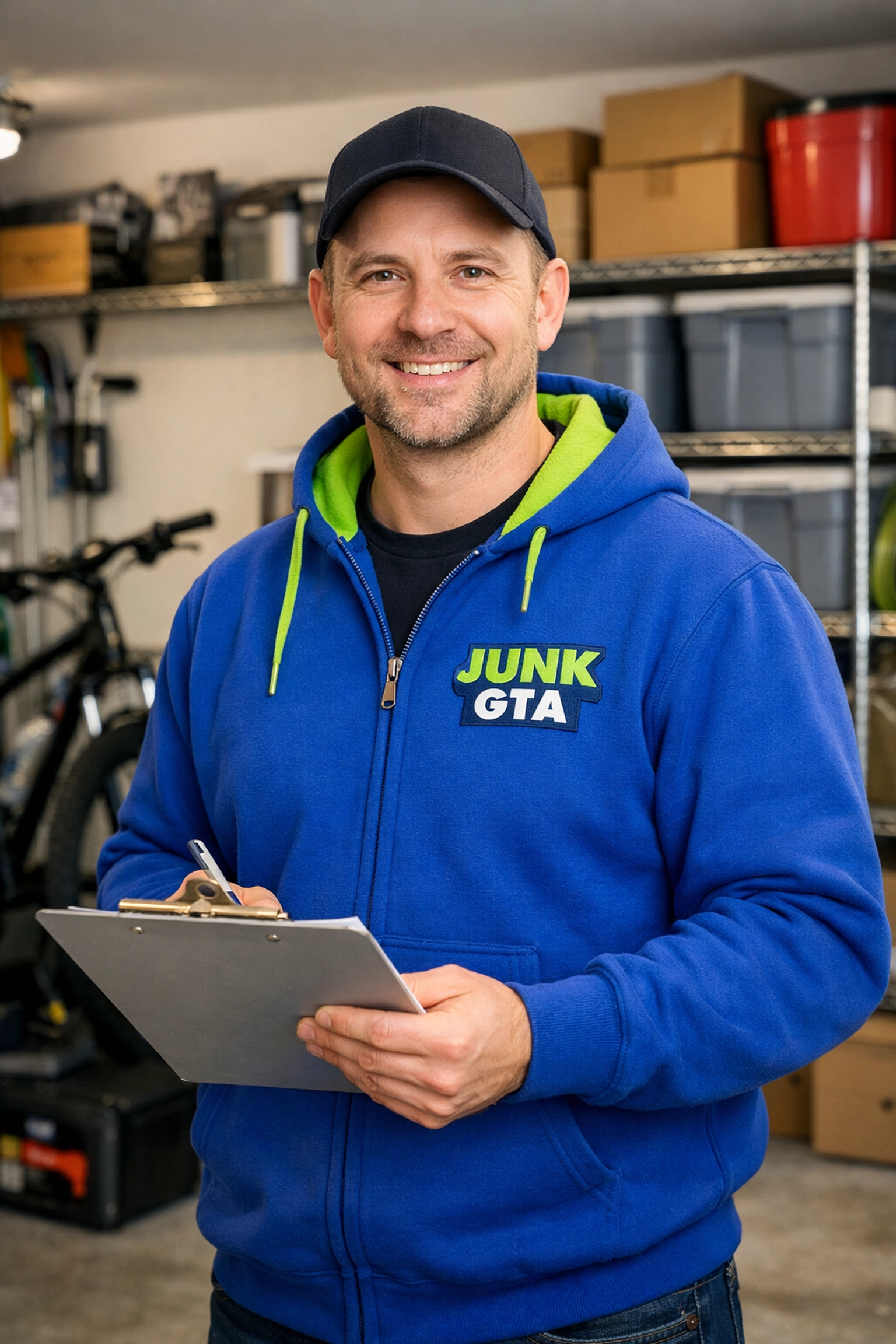 Junk GTA owner Roman planning a residential decluttering project in a Newmarket garage.