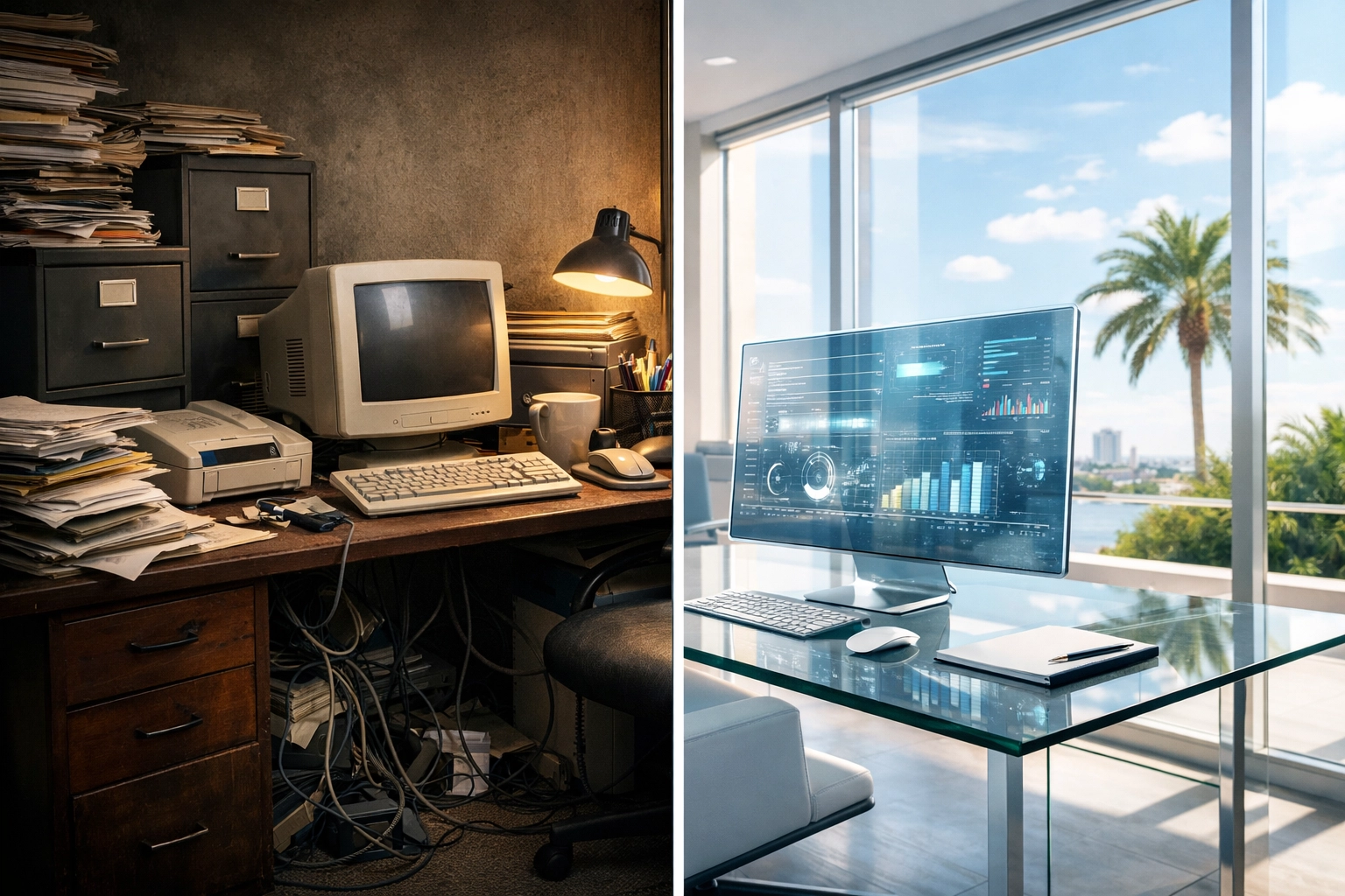 Visualizing business value growth through digital transformation and modern office automation.