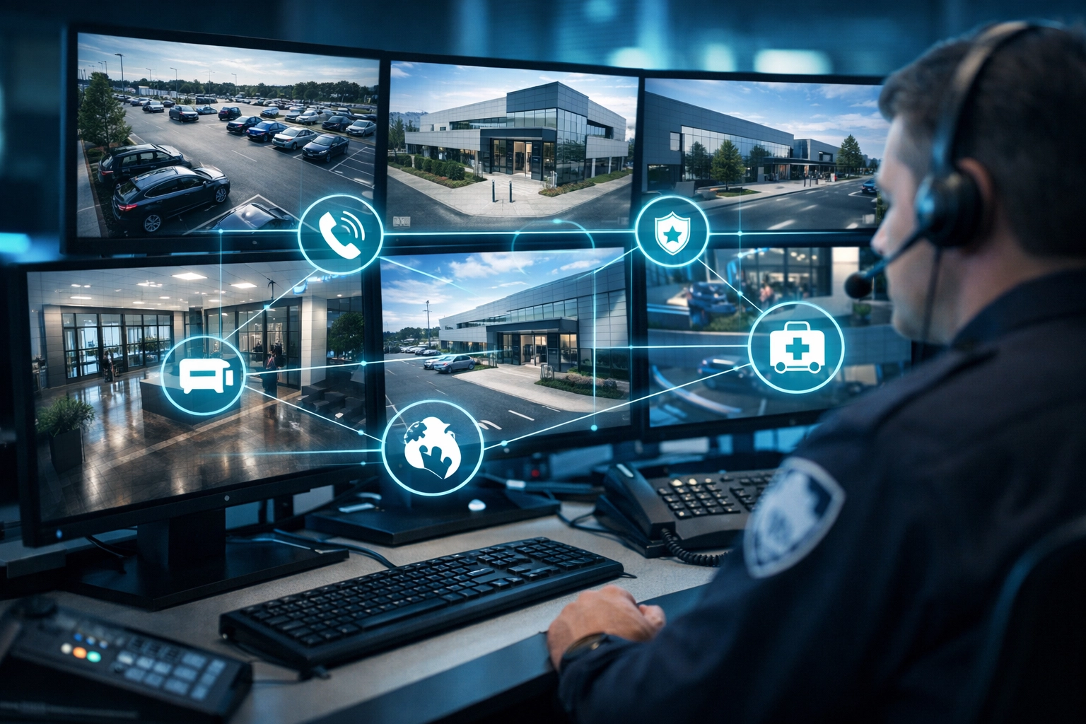 911 dispatcher viewing live security camera feeds from Michigan business during emergency response