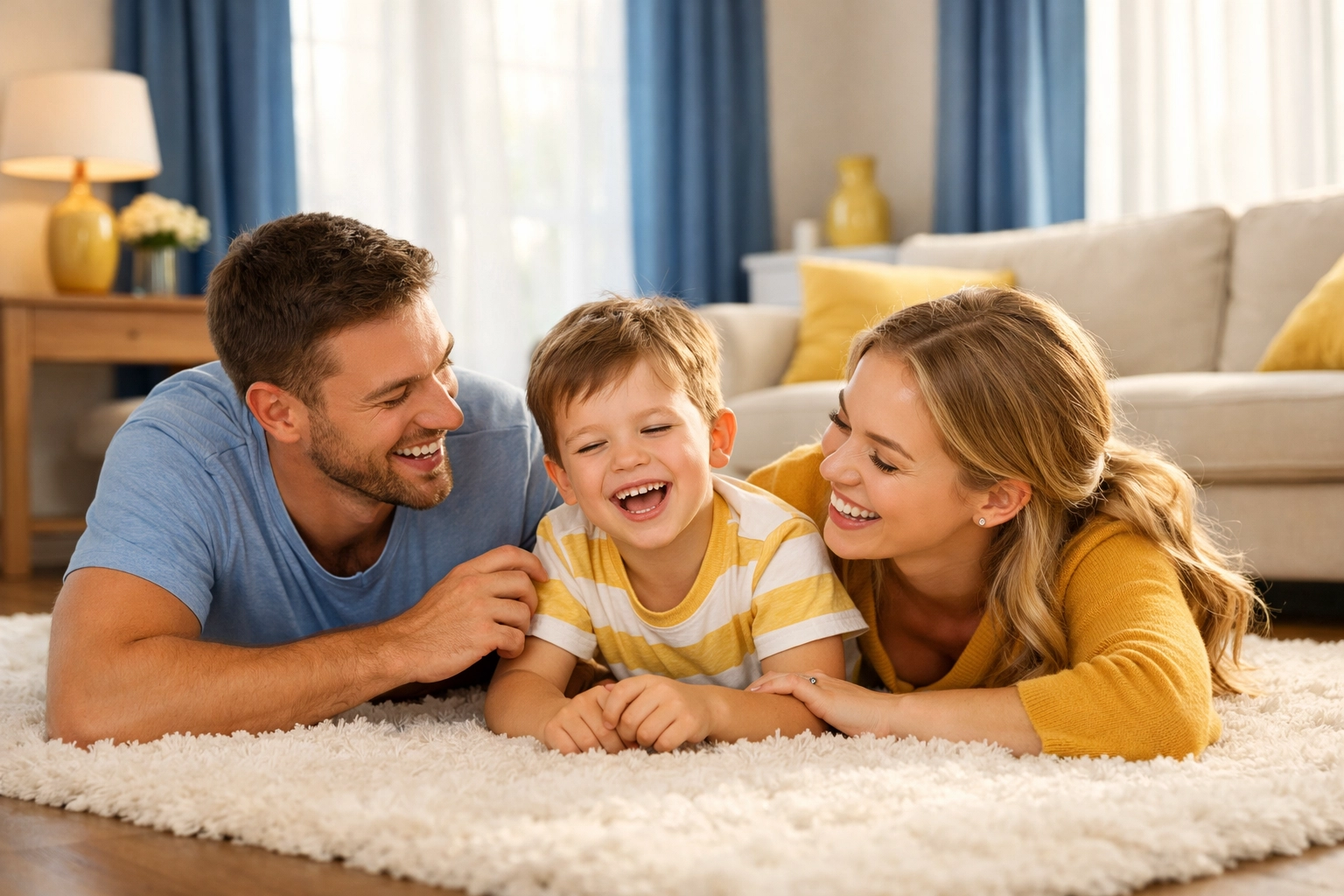 Happy family in a clean home thanks to stress-free house cleaning services in Westborough, MA.