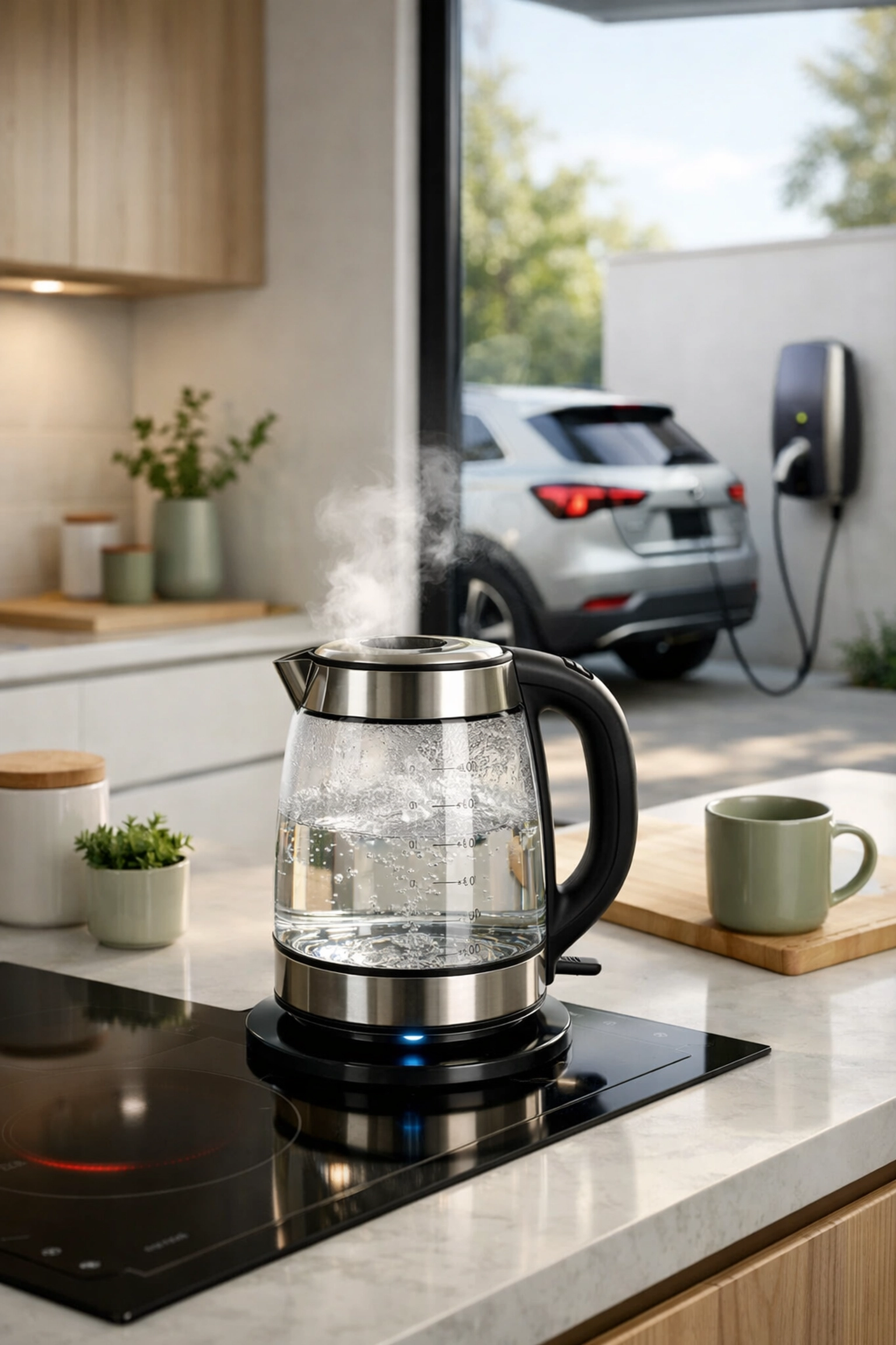 High-demand home appliances and an EV charging station powered by solar storage.