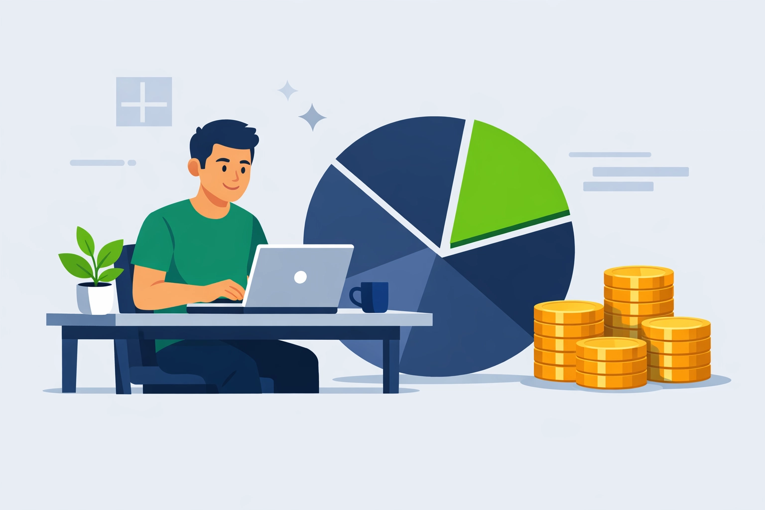 Freelancer analyzing self-employment tax and business profits to calculate taxable income deductions.