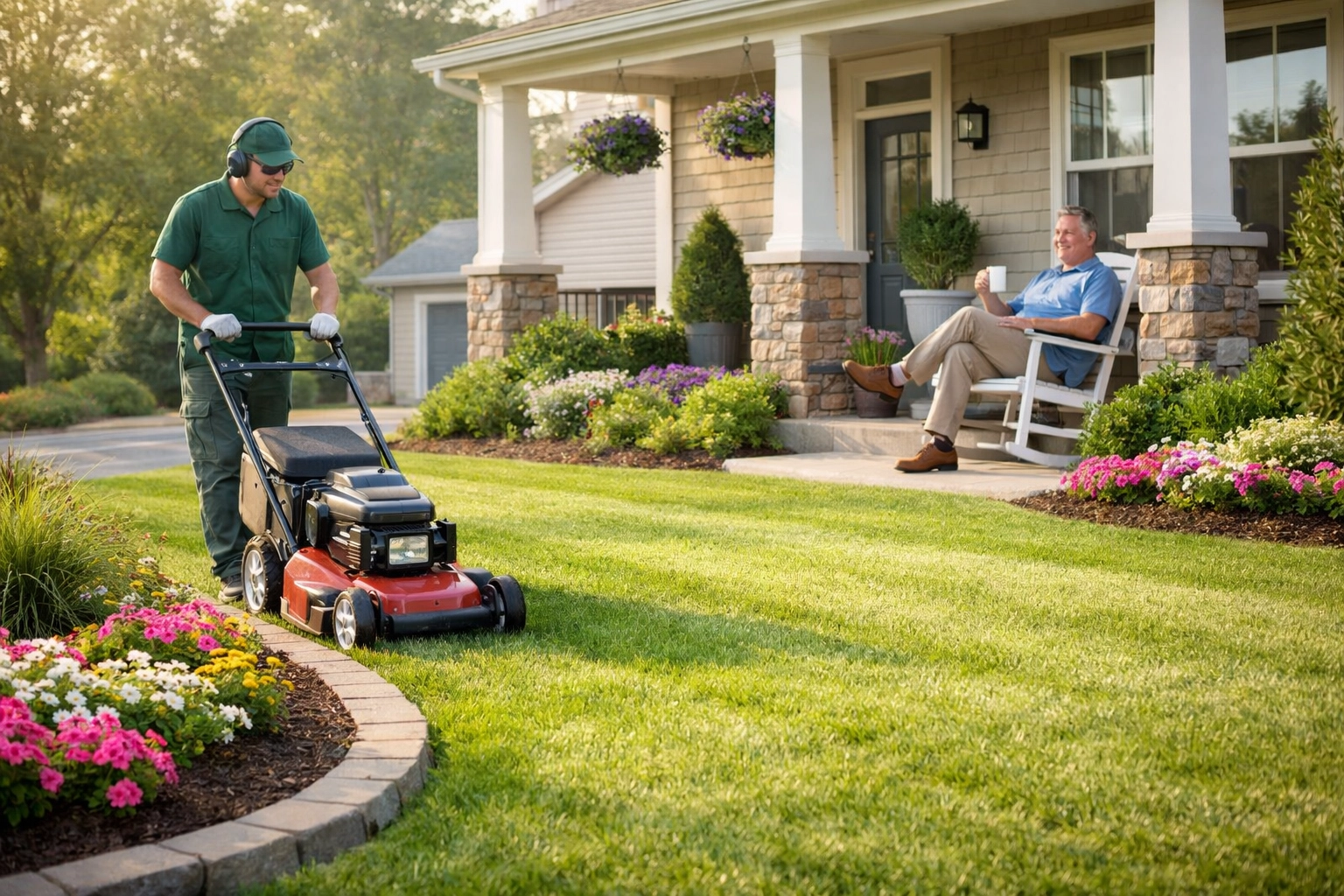 Professional lawn maintenance service caring for Bucks County home yard