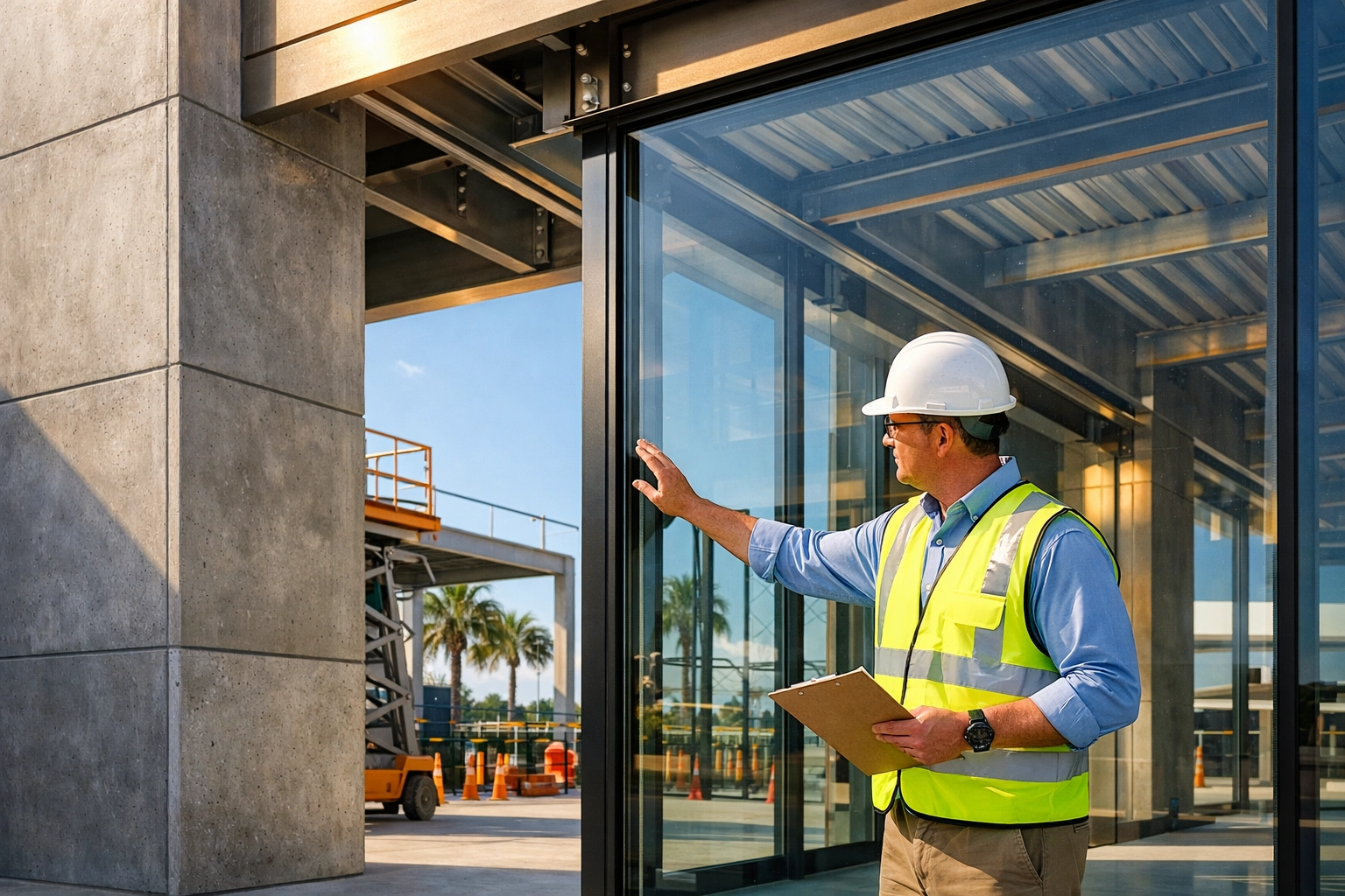 Quality inspection of high-impact materials on a South Florida construction site focusing on value engineering.