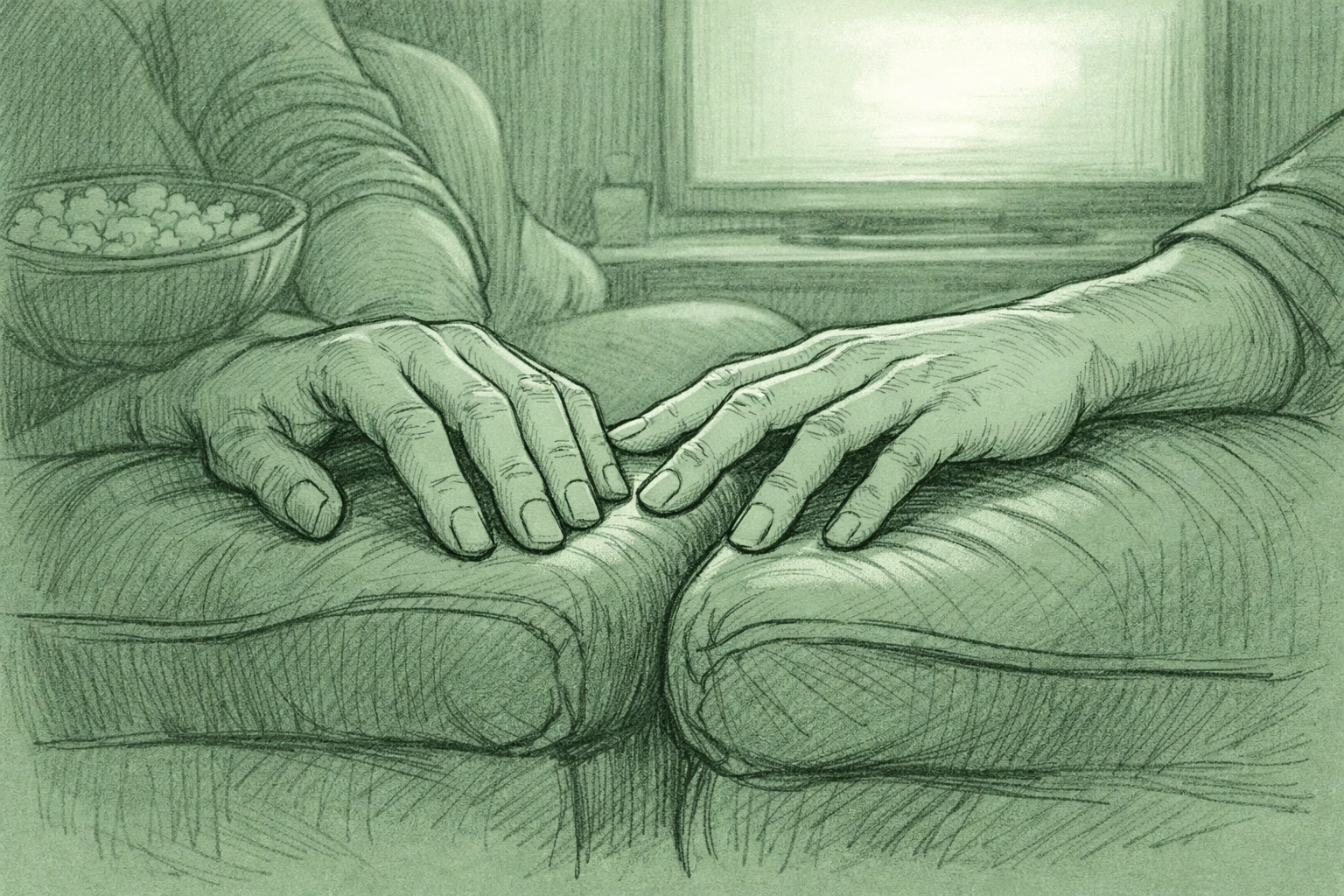Hands of two men almost touching on armrest depicting forbidden MM romance attraction