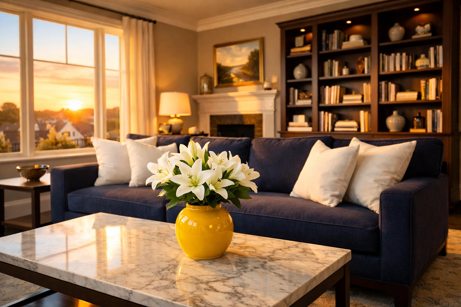 Organized Shrewsbury living room representing the results of daily house cleaning maintenance habits.