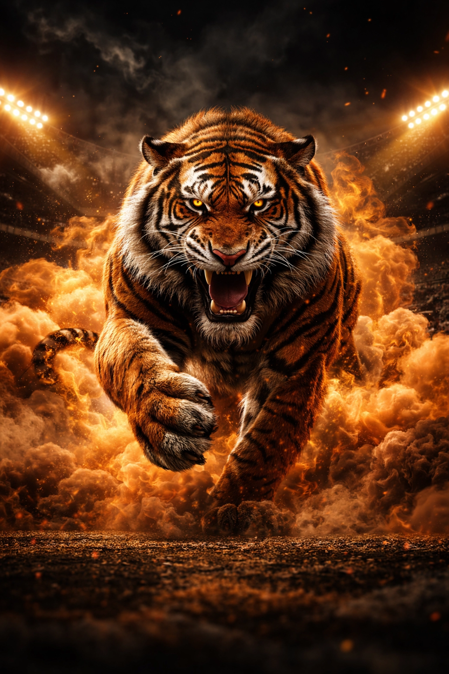 Fierce tiger leaping through smoke symbolizes Missouri Tigers football transfers and competitive edge