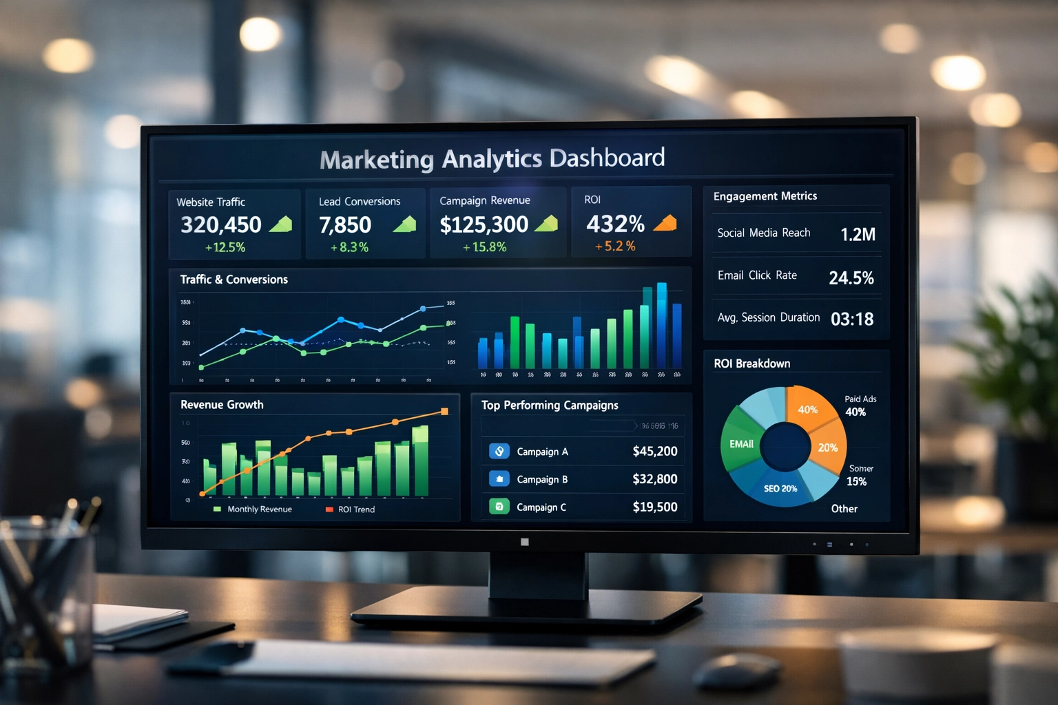 Marketing analytics dashboard showing Super Bowl advertising ROI metrics and performance data