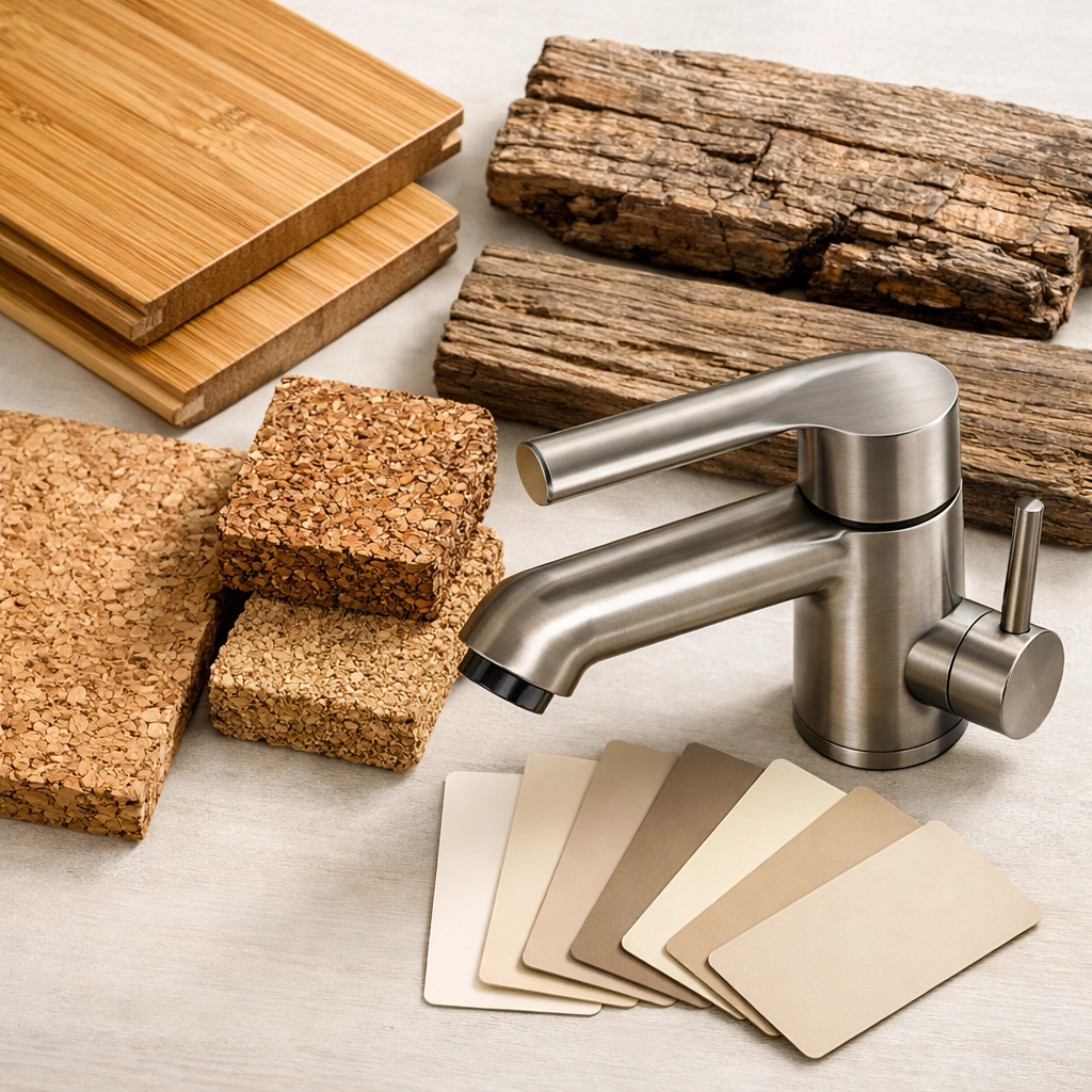Sustainable building materials for eco-friendly home remodeling including bamboo and cork flooring