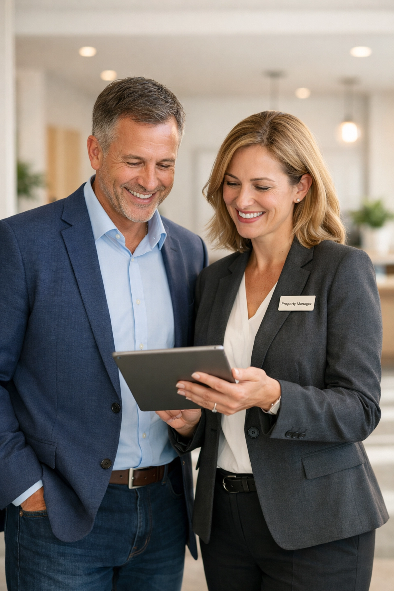 Property manager and janitorial services Simcoe County provider discussing custom office maintenance.