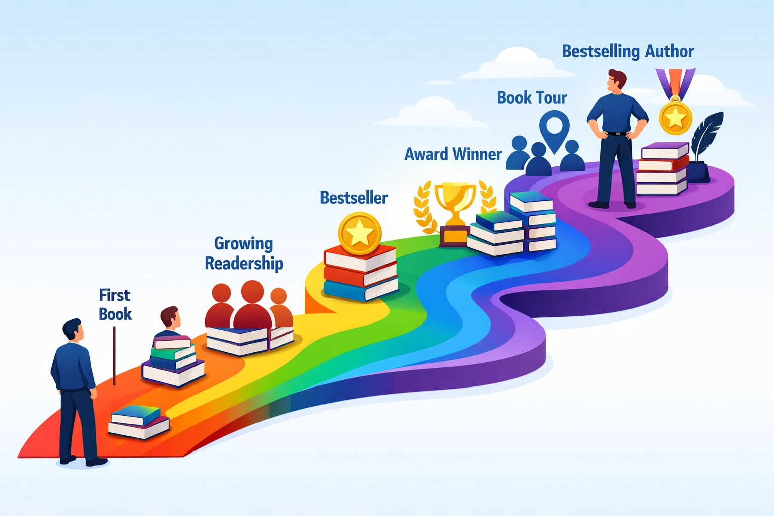 LGBTQ+ author career roadmap showing publishing milestones and growth strategy