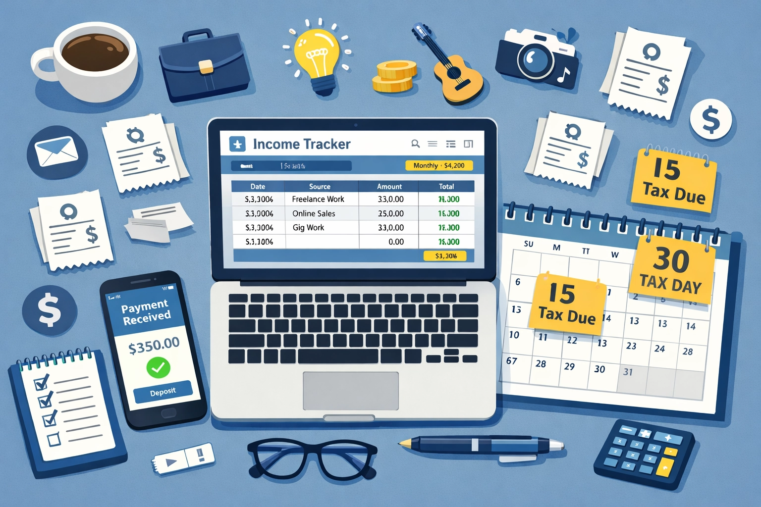 Tax planning workspace showing payment app record keeping and income tracking system