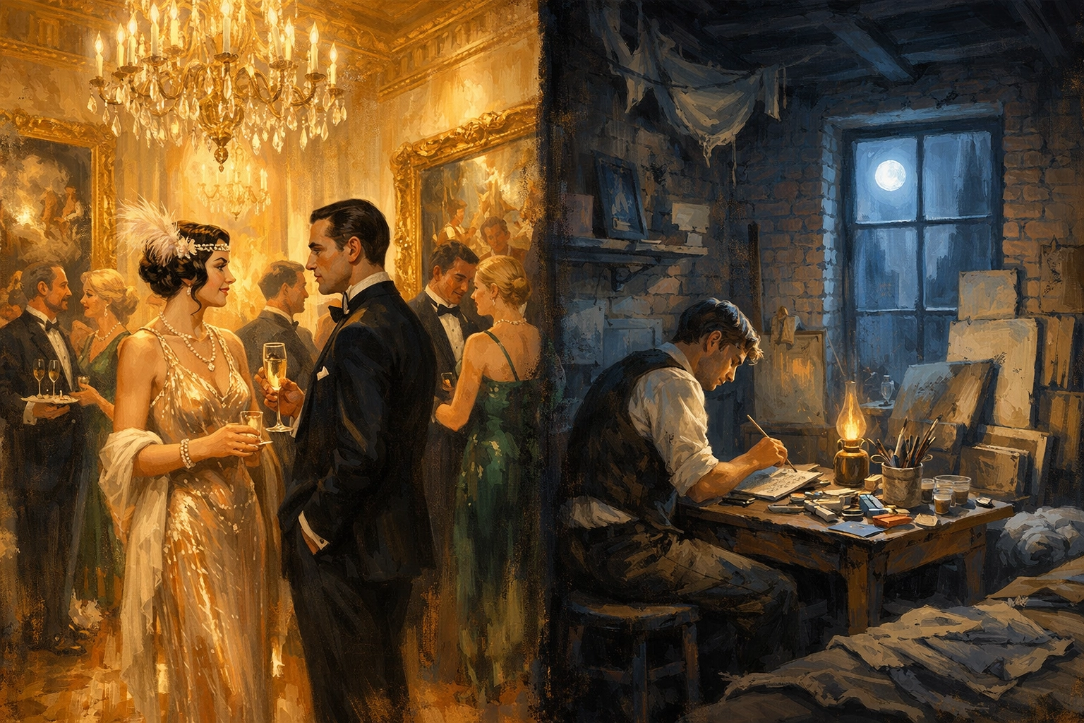 Class divide in 1920s Paris gay romance: opulent gallery versus humble artist studio