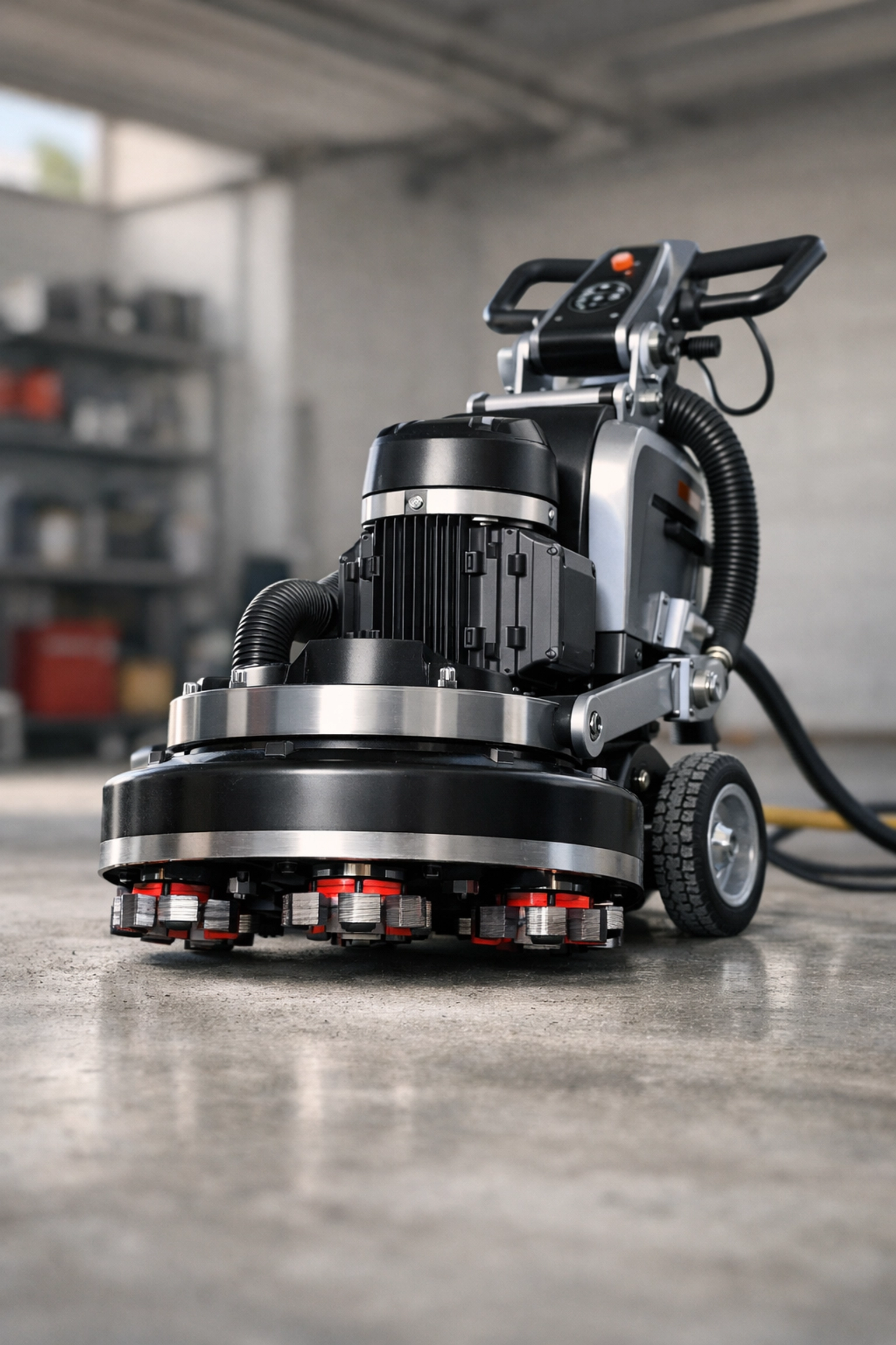 Industrial diamond grinder used for professional concrete prep for garage floor coatings in Regina.
