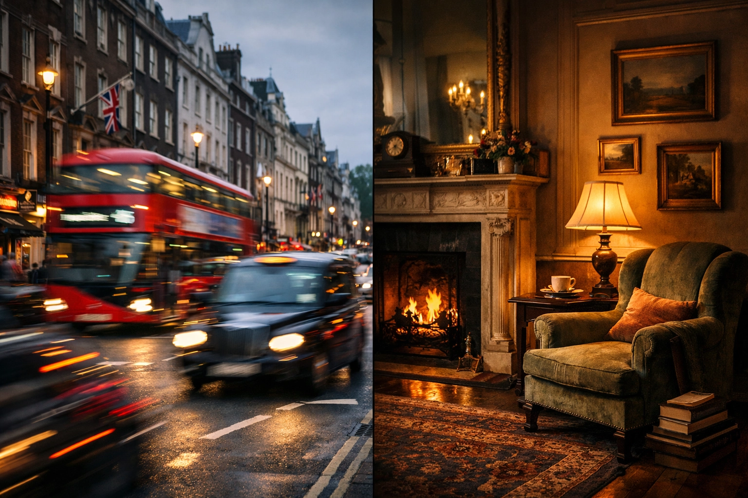 Contrast between noisy Mayfair street traffic and peaceful soundproof interior with secondary glazing