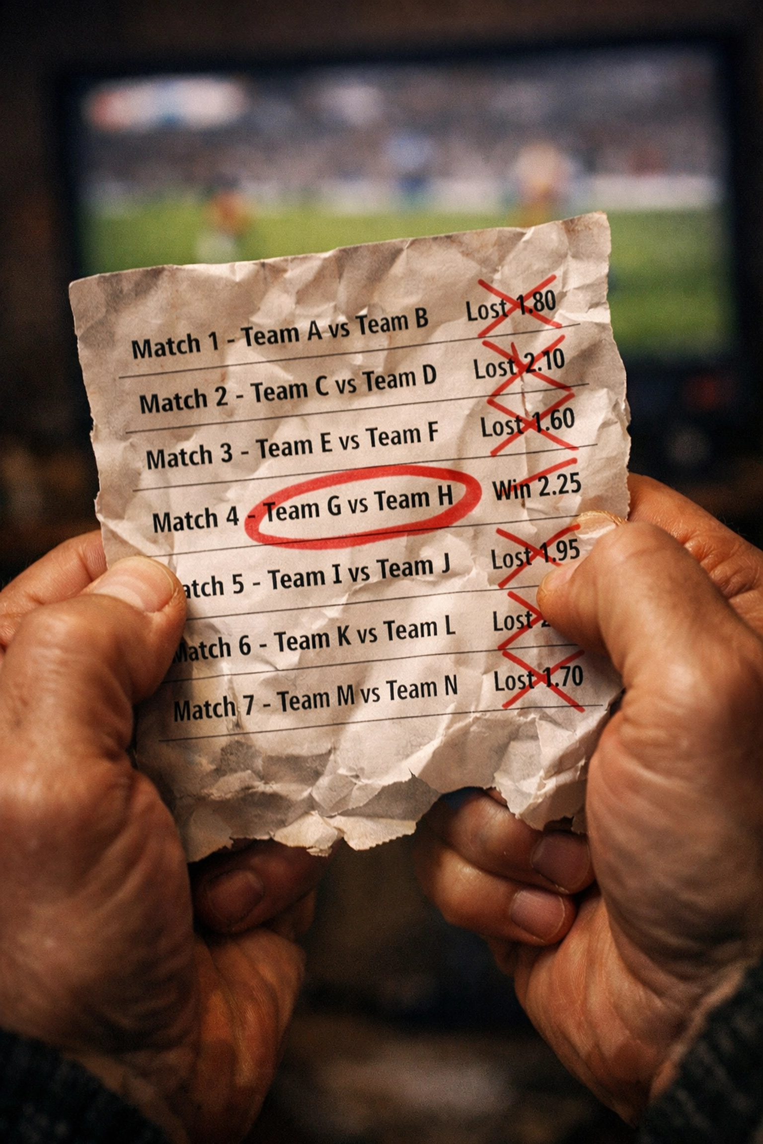 Verlorener Wettschein mit durchgestrichenen Kombiwetten-Tipps