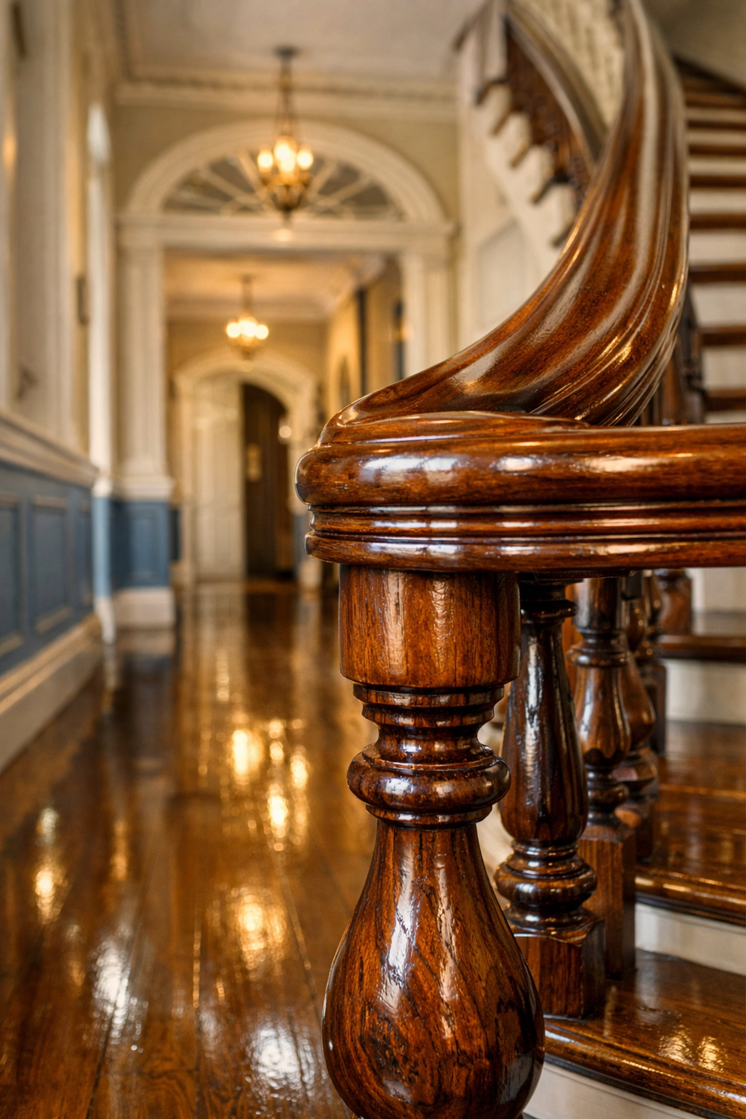 Detailed cleaning of historic wood stairs by a specialized move-in cleaning service in Boston.