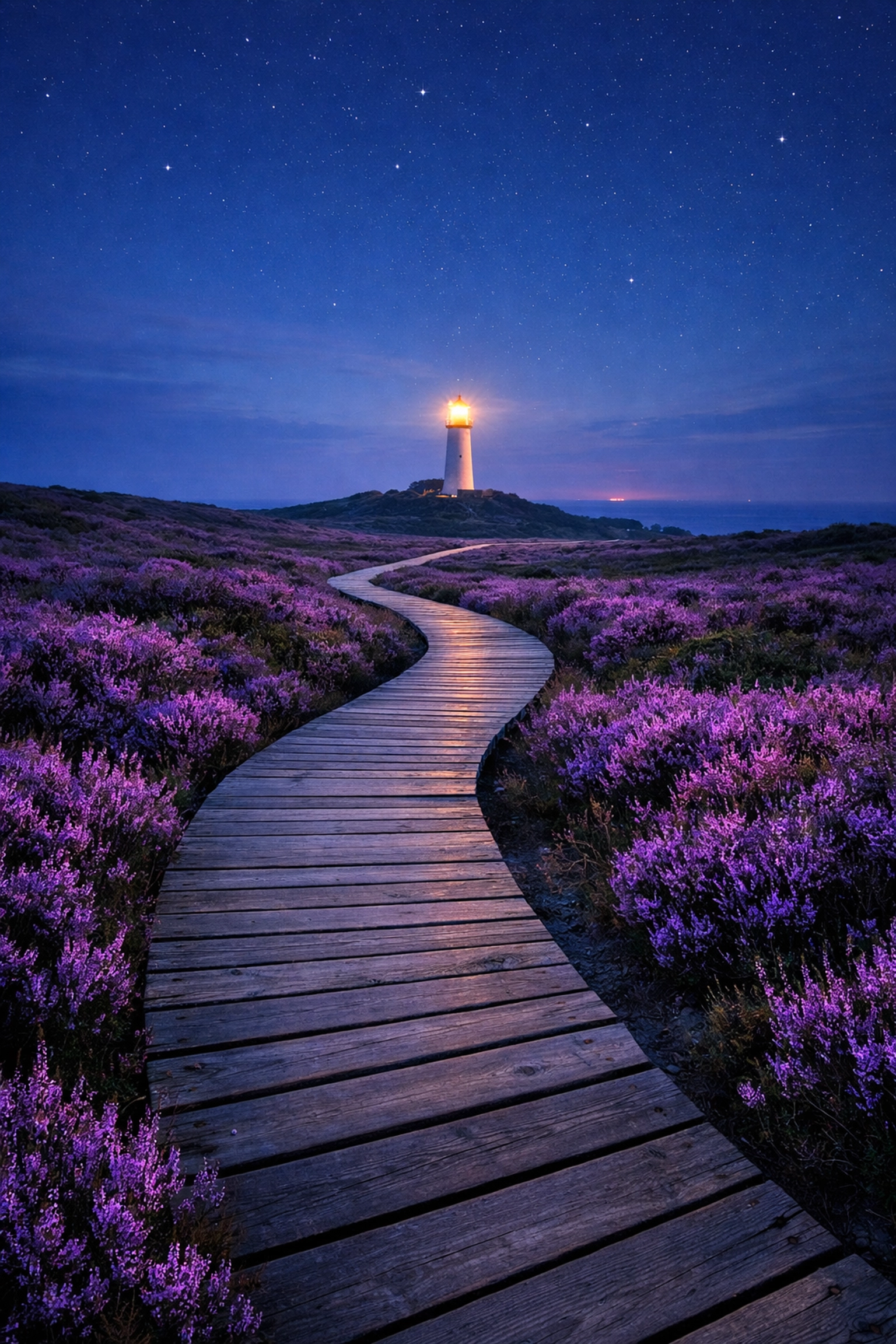 Leading lines and boardwalk composition in professional blue hour landscape photography.