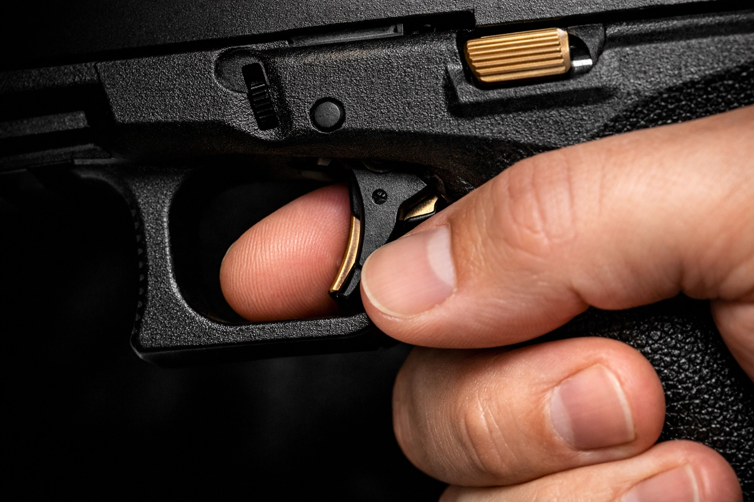 Close-up of proper trigger reset on a handgun