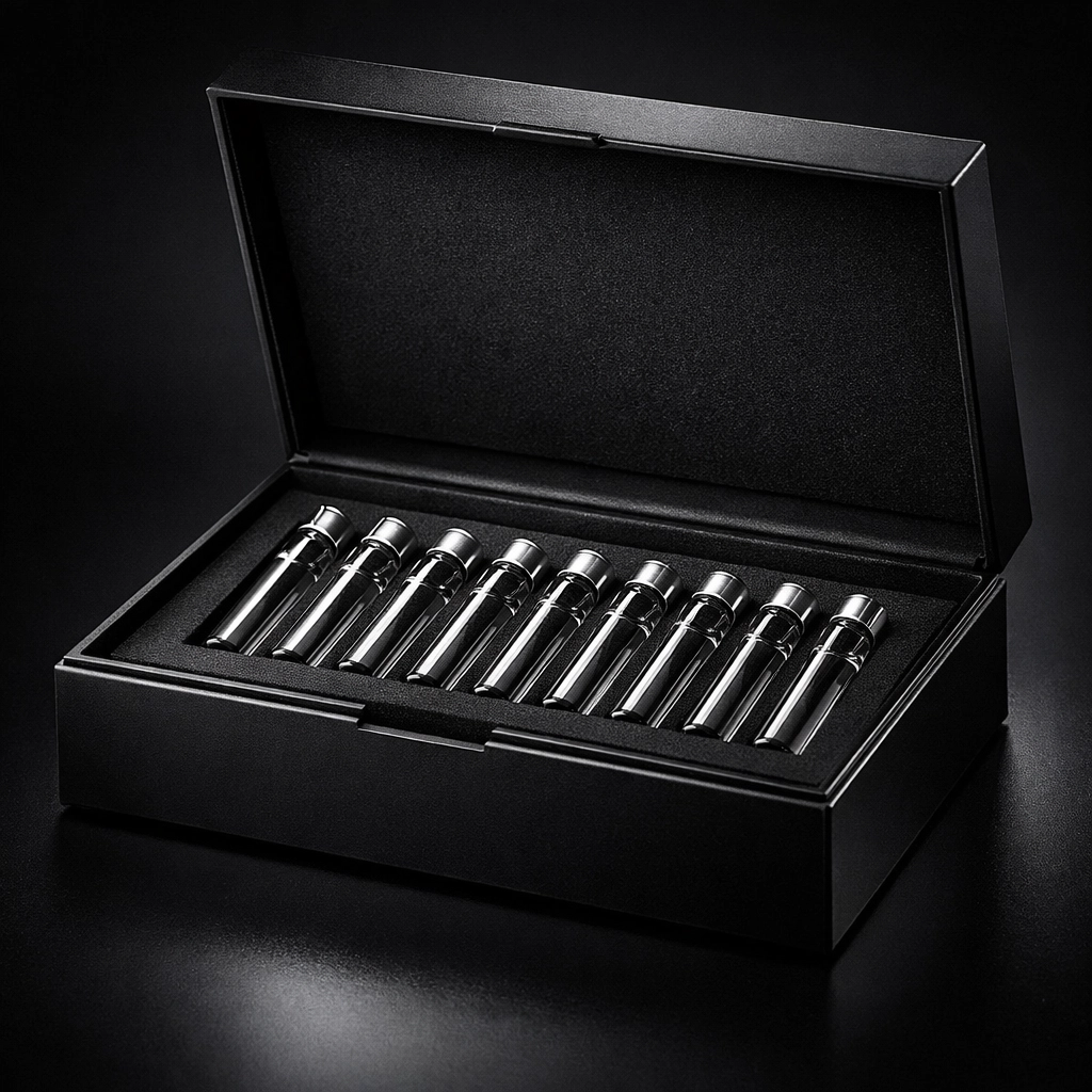 Premium matte black box holding high-purity research peptides for exclusive metabolic health studies.