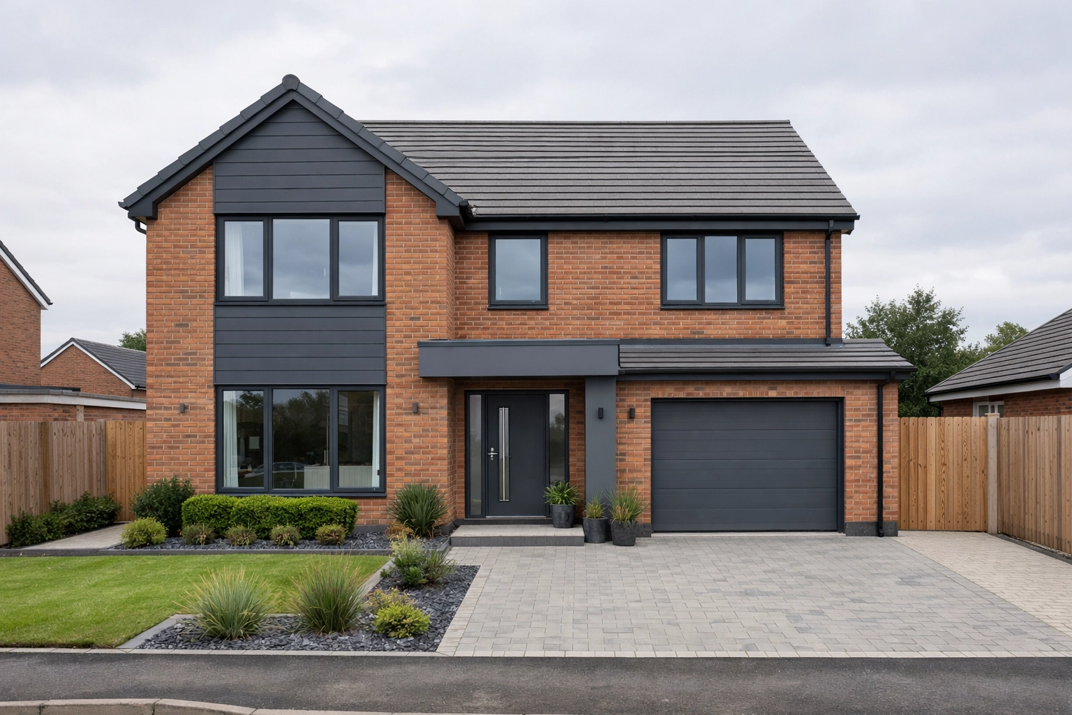 Sleek new build residential home completed to a high standard in the Nuneaton/Hinckley area (modern lines, clean finishes, quality workmanship).