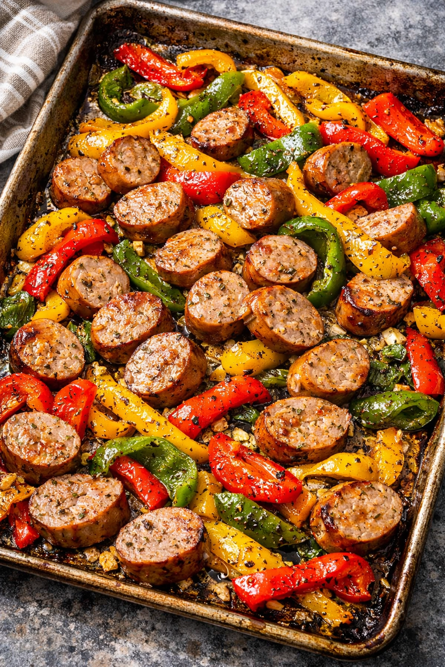 10 Healthy 5-Ingredient Meals for Weeknights One-pan roasted turkey sausage and bell peppers for a healthy 5-ingredient weeknight dinner.