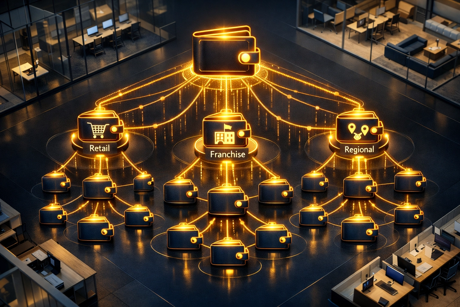 Enterprise master and sub-wallet system for multi-location crypto payment management