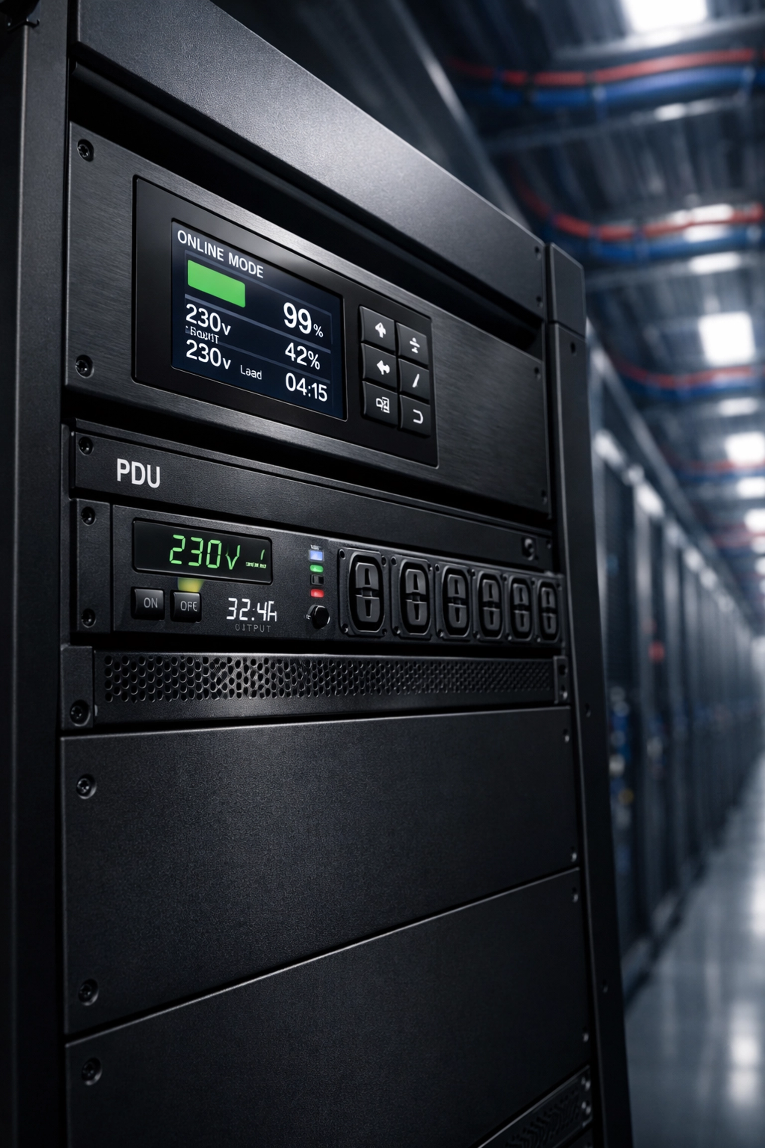 Enterprise-grade UPS and PDU units for data center infrastructure stability.