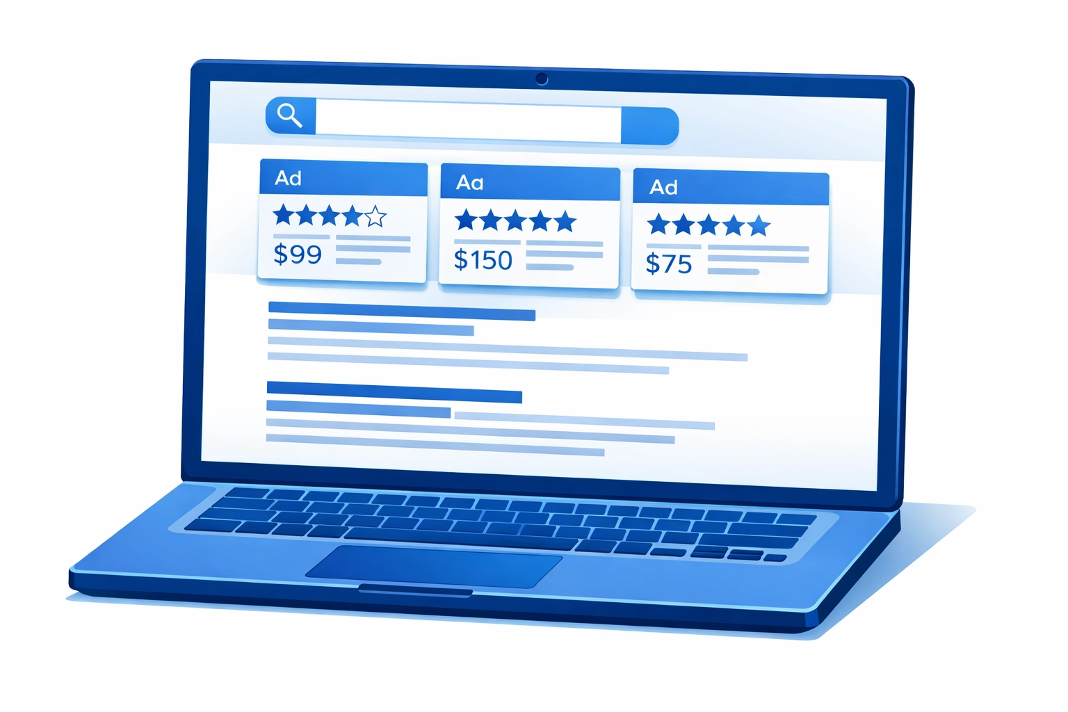 PPC ads displayed at top of search results showing instant visibility for online businesses