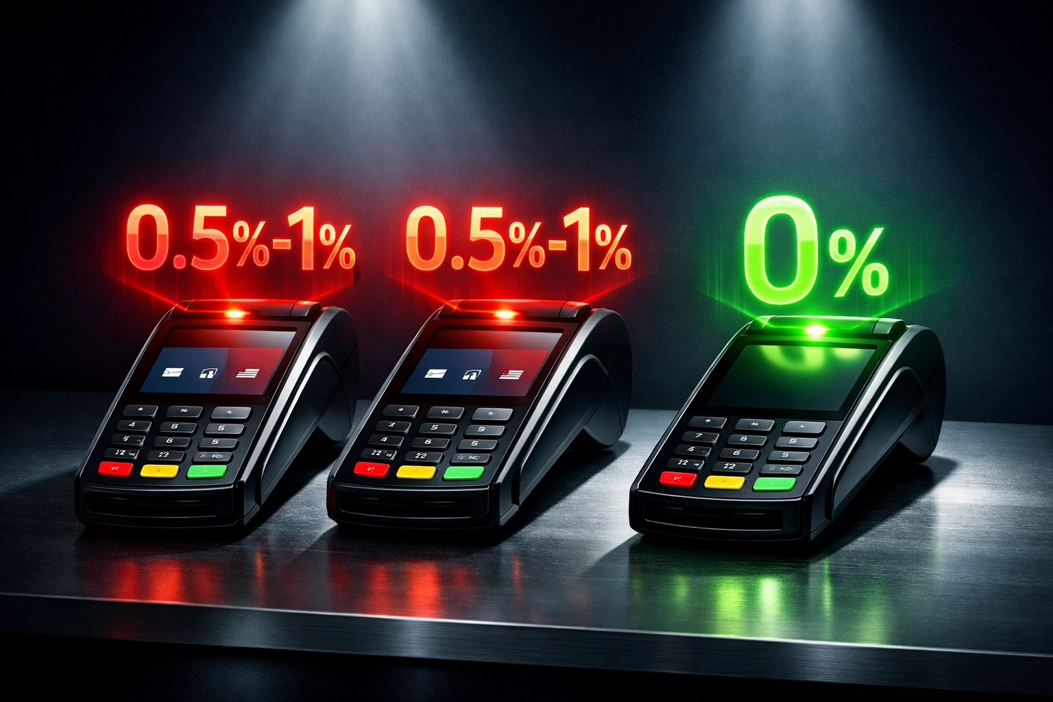 Crypto POS fee comparison showing NOWPayments and CoinPayments 0.5-1% fees vs Larecoin 0% platform fees