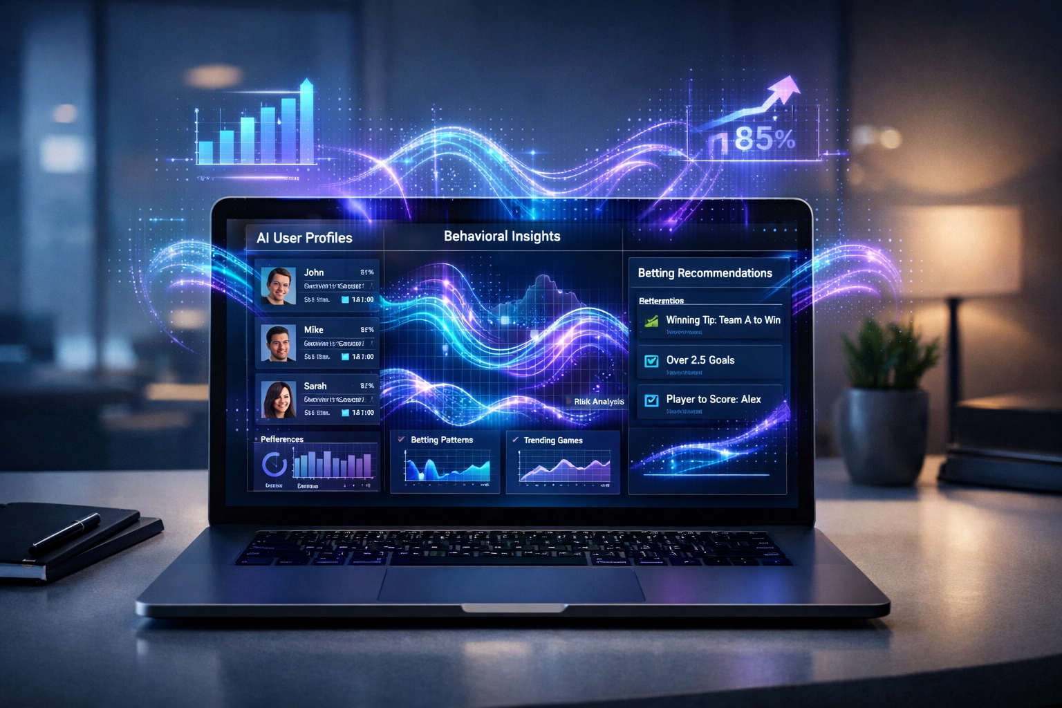 AI-powered analytics dashboard showing personalized sports betting user recommendations