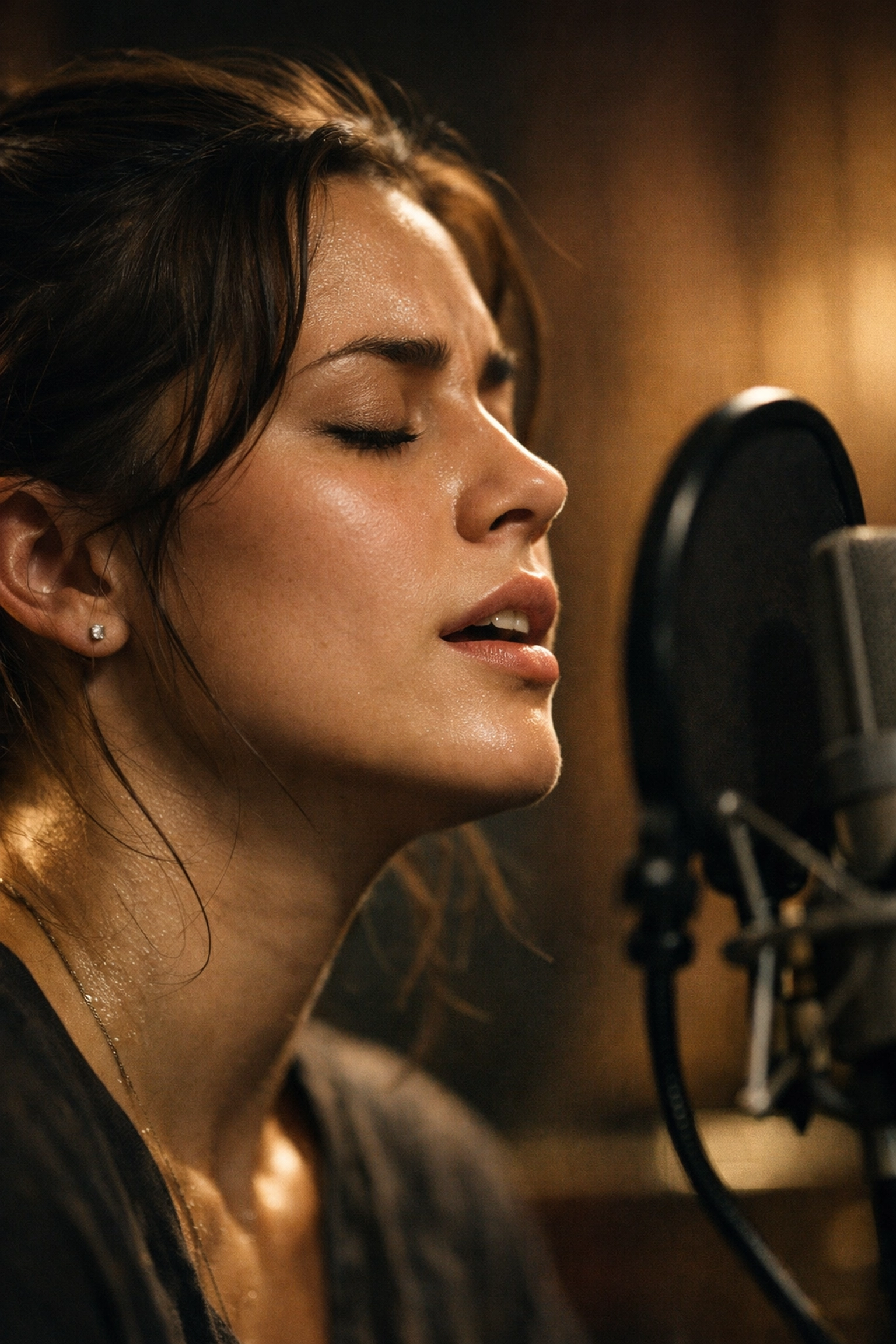 A focused student practicing vocal techniques and discipline in a professional Tallahassee music studio.