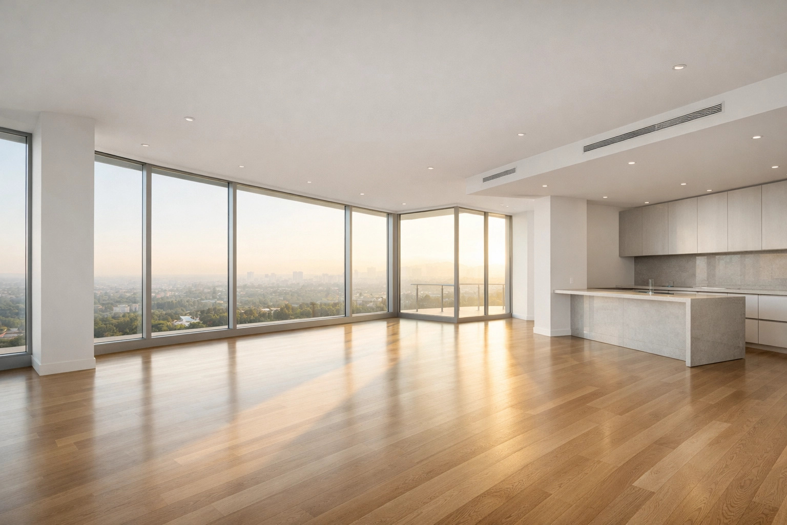 Empty modern luxury apartment with hardwood floors ready for a fast turnover.