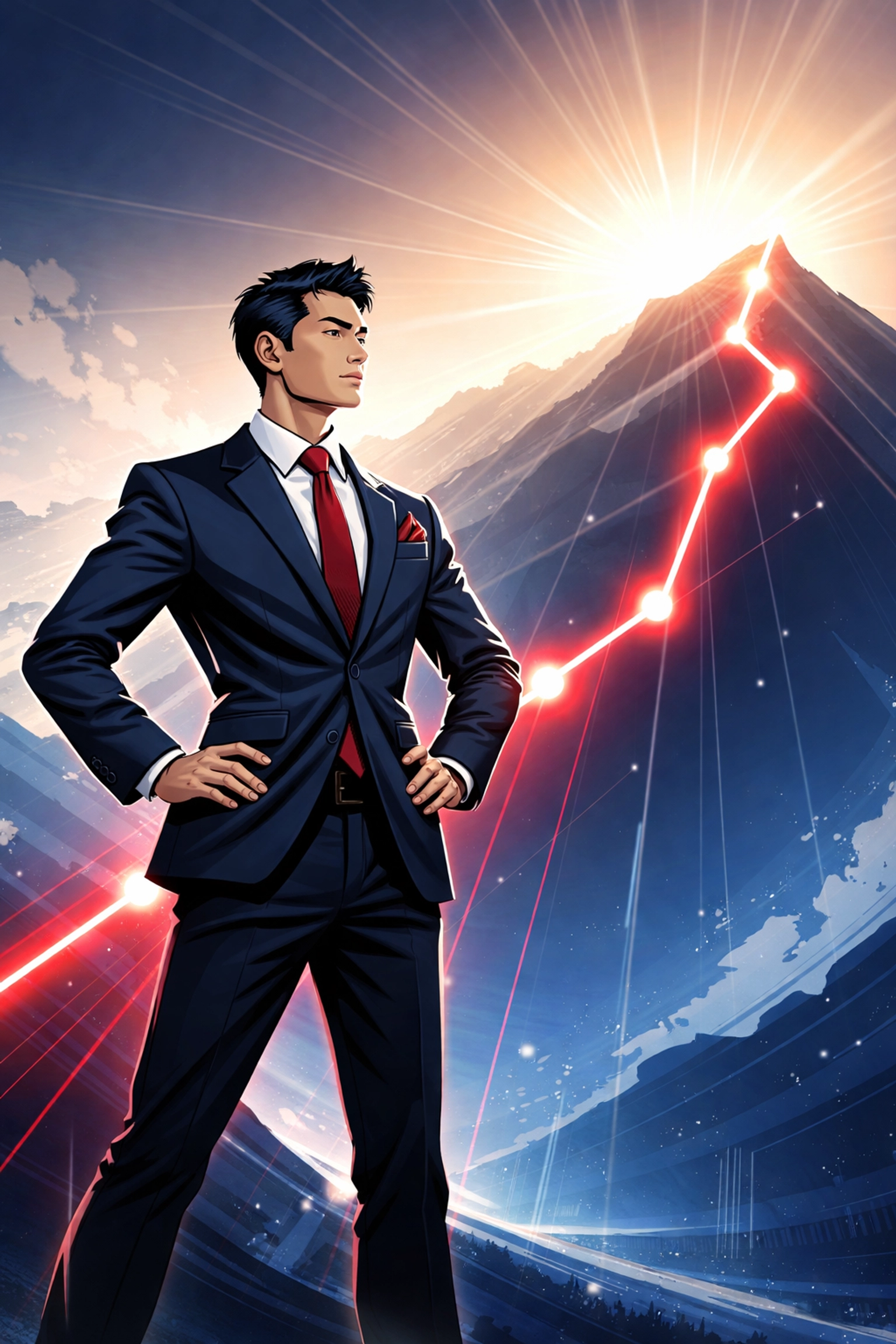 Simon Leung confidently viewing a rising growth chart, symbolizing consistent SEO success and reaching 1,000 website visitors