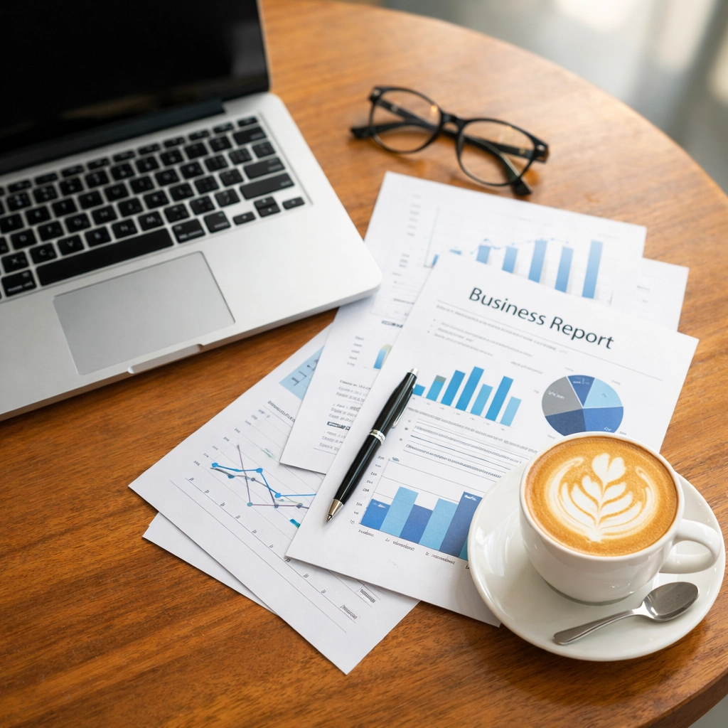 Laptop and coffee at coffee shop representing non-deductible solo work expenses