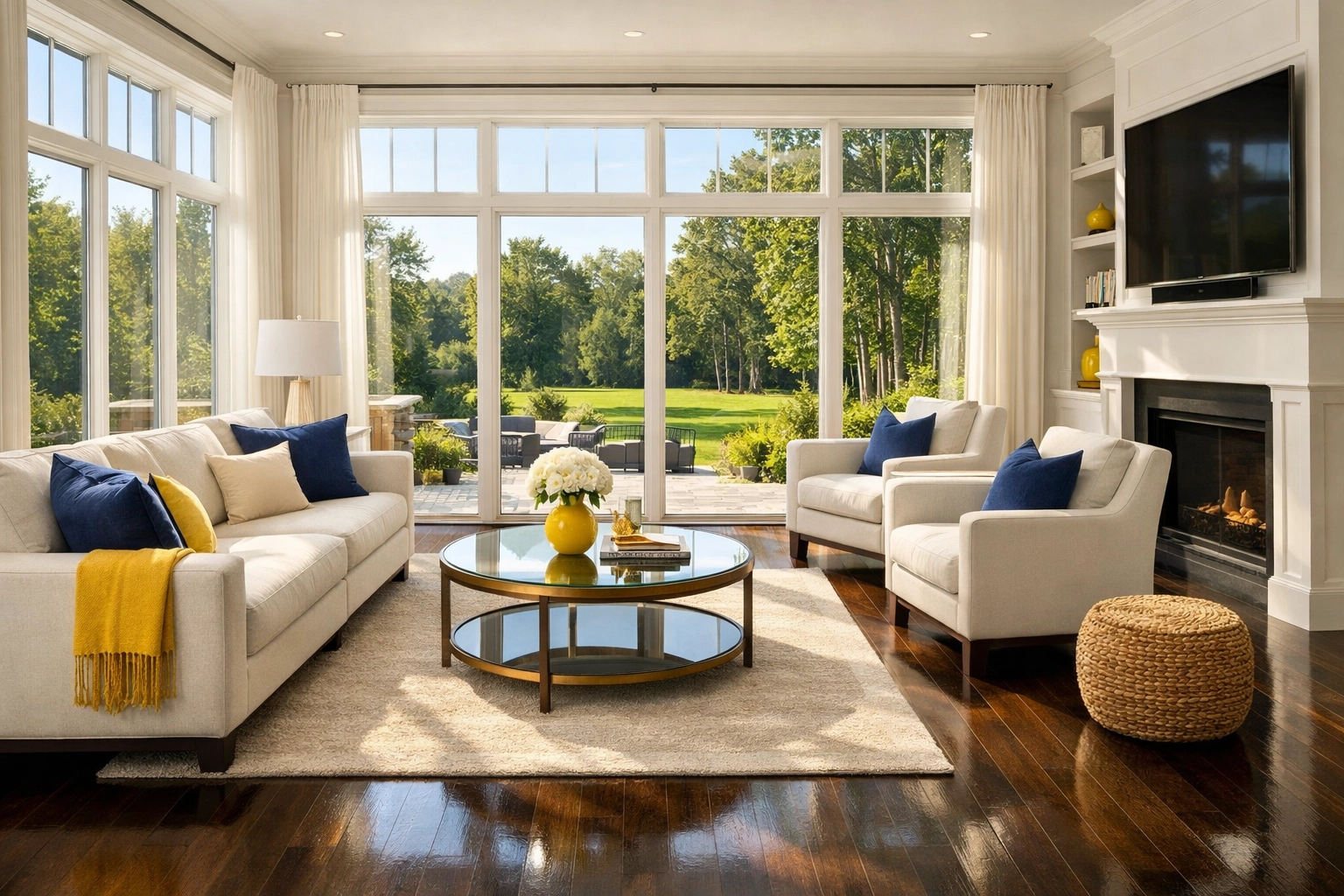 Professionally cleaned luxury living room in Lexington MA, representing a reliable house cleaning service in Lexington.